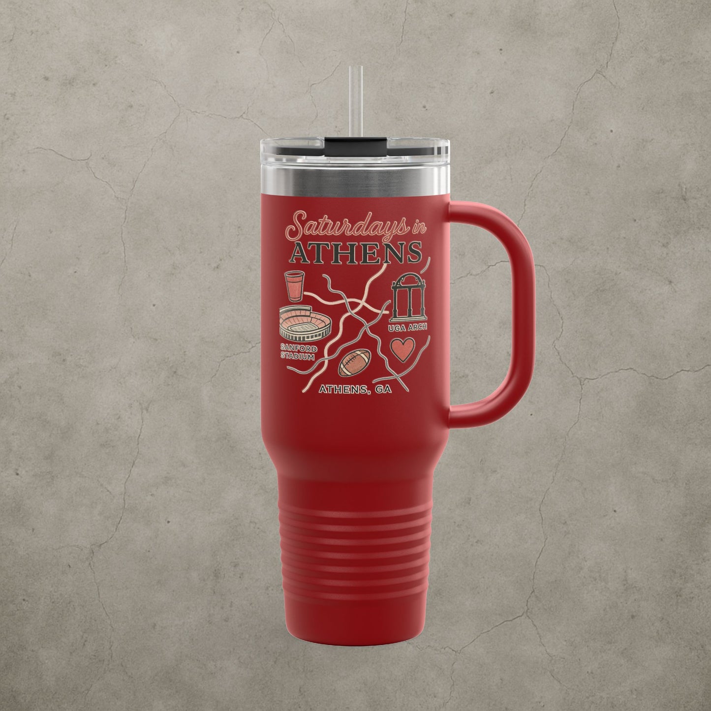 Saturdays in Athens Insulated Travel Mug, 40oz | Custom Hot & Cold Drink Cup, Tailgate Gear, Athens GA Gift, Road Trip Essential