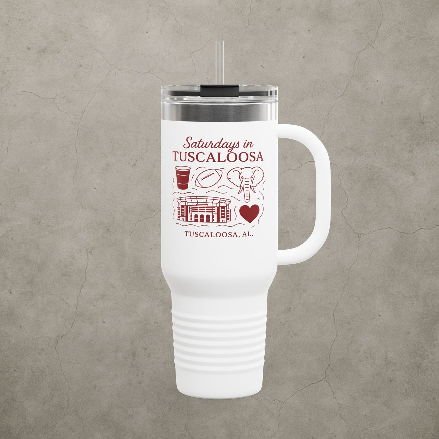 Alabama Crimson Tide 'Saturdays in Tuscaloosa Tumbler' - 40oz College Game Day Cup - Stainless Steel Tailgate Mug - 5 Colors