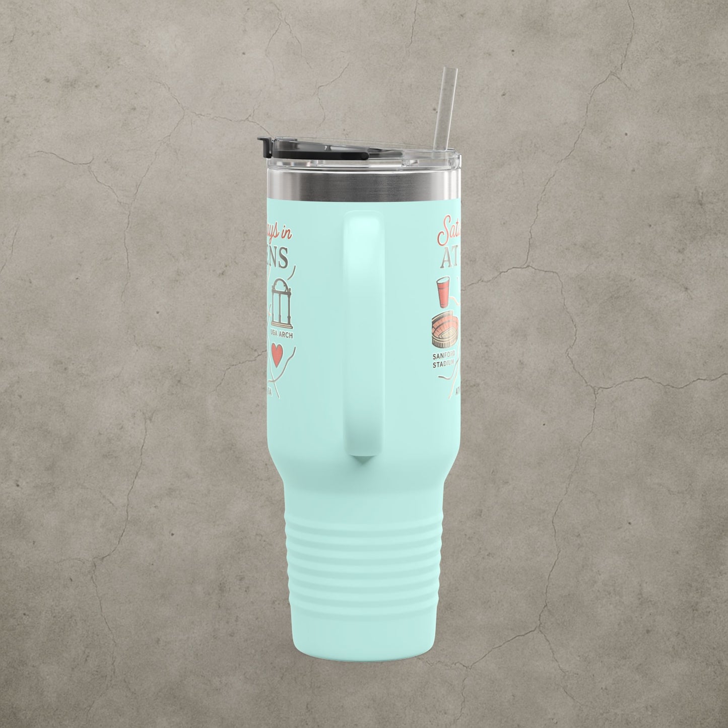 Saturdays in Athens Insulated Travel Mug, 40oz | Custom Hot & Cold Drink Cup, Tailgate Gear, Athens GA Gift, Road Trip Essential