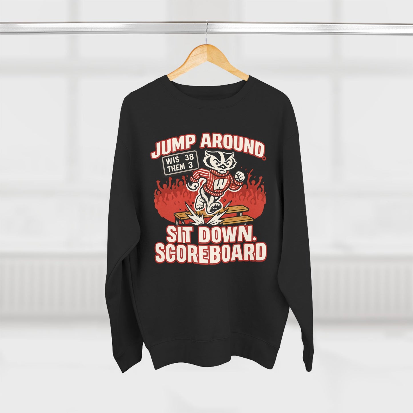 Black Wisconsin Sports Crewneck Sweatshirt, Game Day Apparel, College Sweatshirt, Unisex Sportswear, Wisconsin Fan Gear