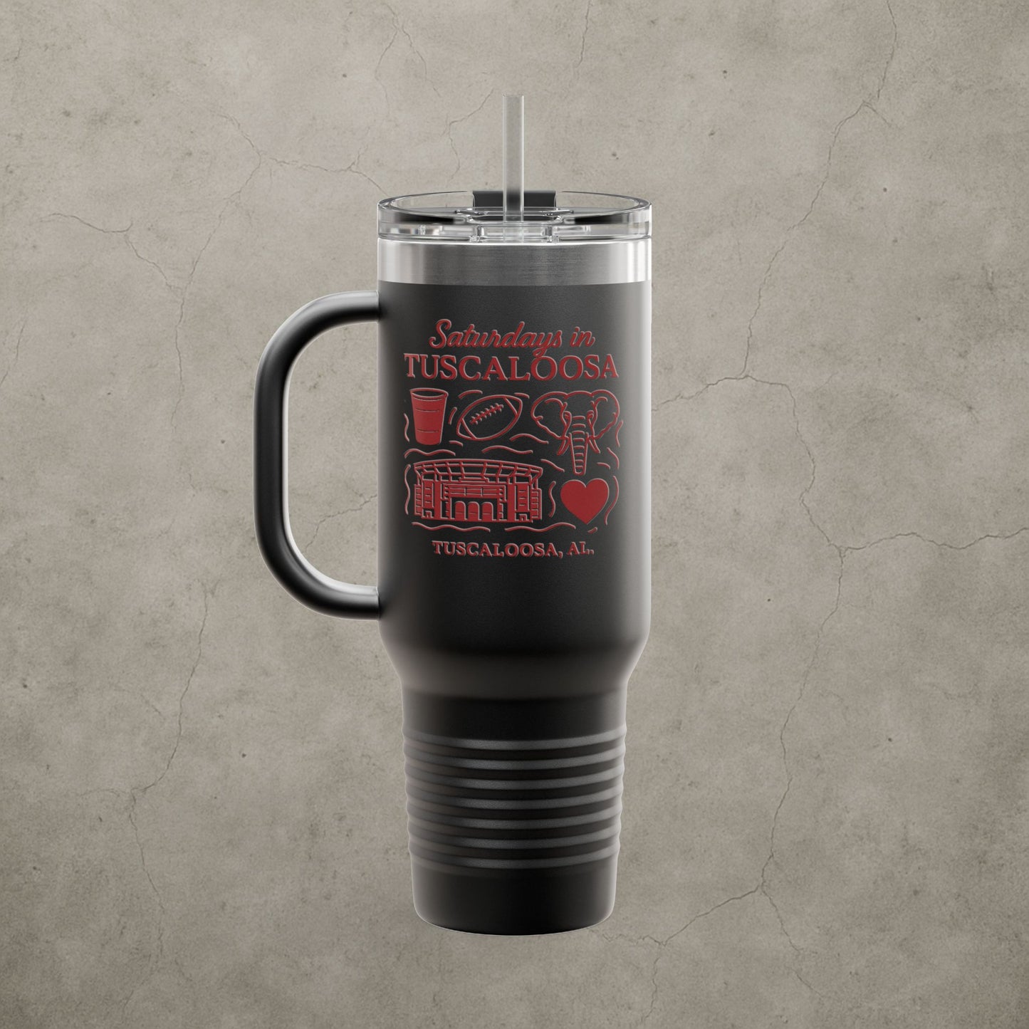 Alabama Crimson Tide 'Saturdays in Tuscaloosa Tumbler' - 40oz College Game Day Cup - Stainless Steel Tailgate Mug - 5 Colors