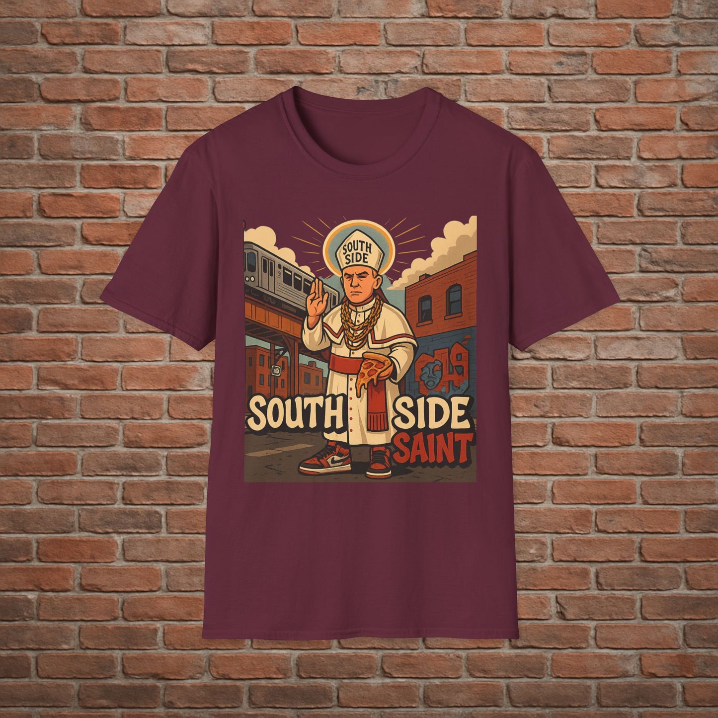South Side Saint T-Shirt – Chicago Pope Graphic Tee – Funny Catholic Streetwear – Sizes Small to 2XL