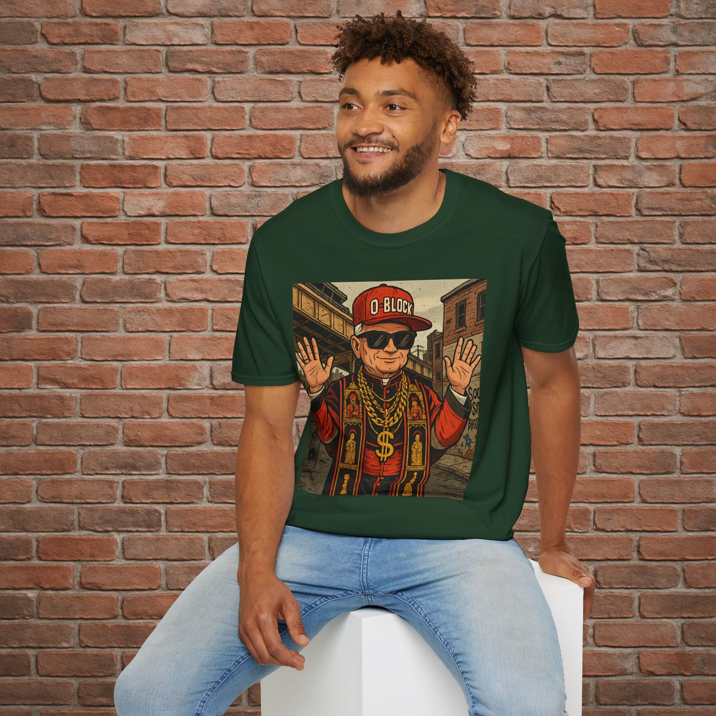 O-Block Pope T-Shirt – Chicago Drill-Inspired Pope Graphic – Funny Streetwear Tee – Sizes Small to 2XL