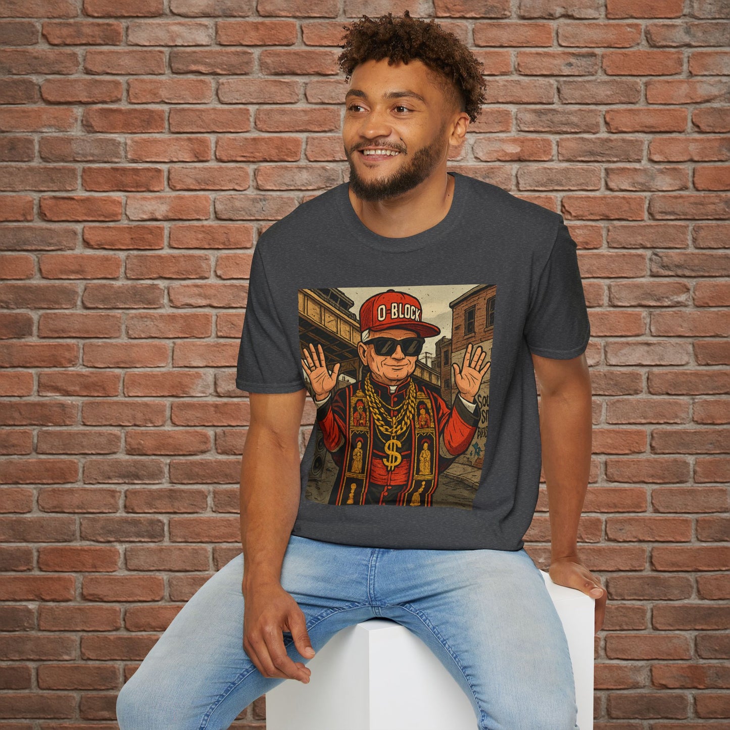 O-Block Pope T-Shirt – Chicago Drill-Inspired Pope Graphic – Funny Streetwear Tee – Sizes Small to 2XL