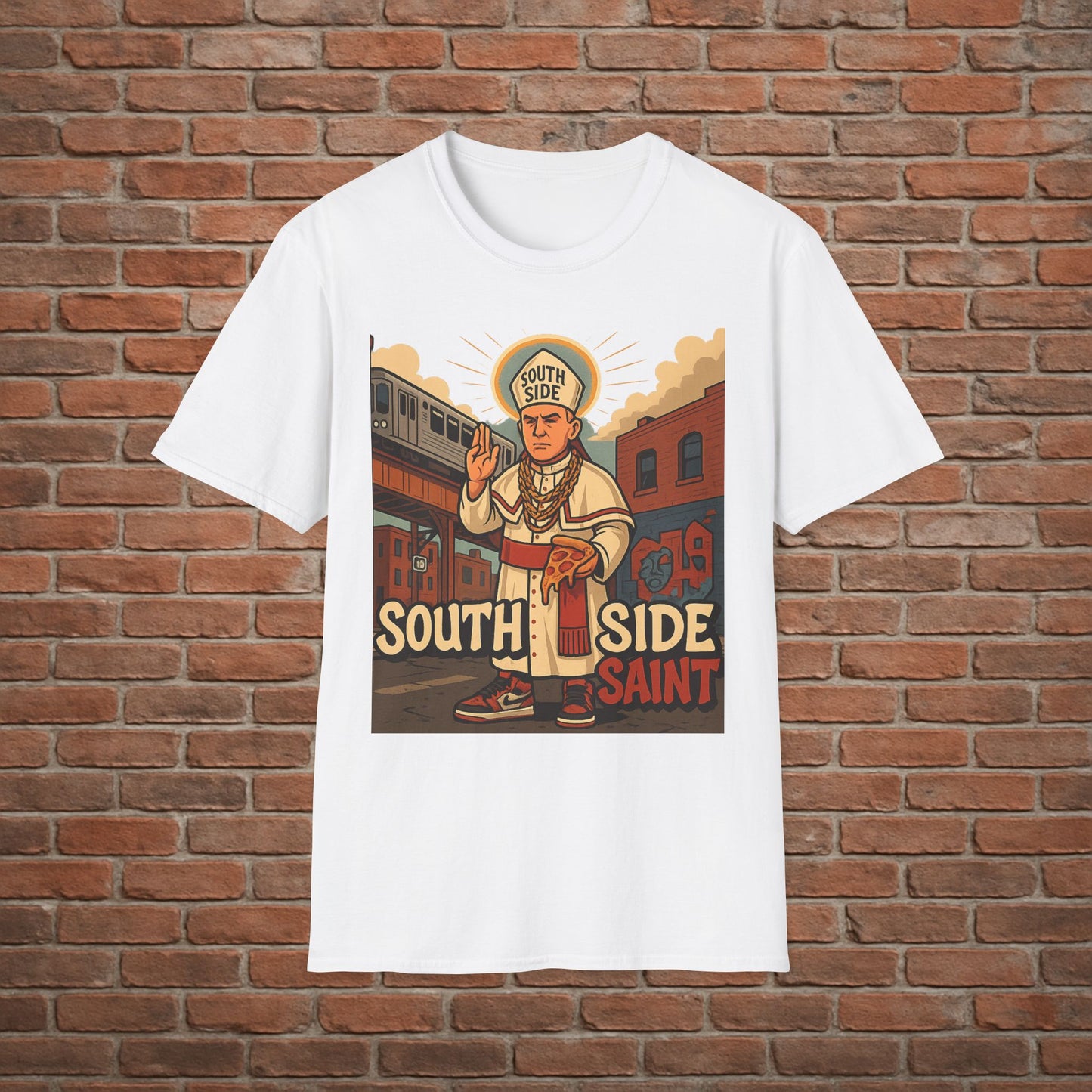 South Side Saint T-Shirt – Chicago Pope Graphic Tee – Funny Catholic Streetwear – Sizes Small to 2XL