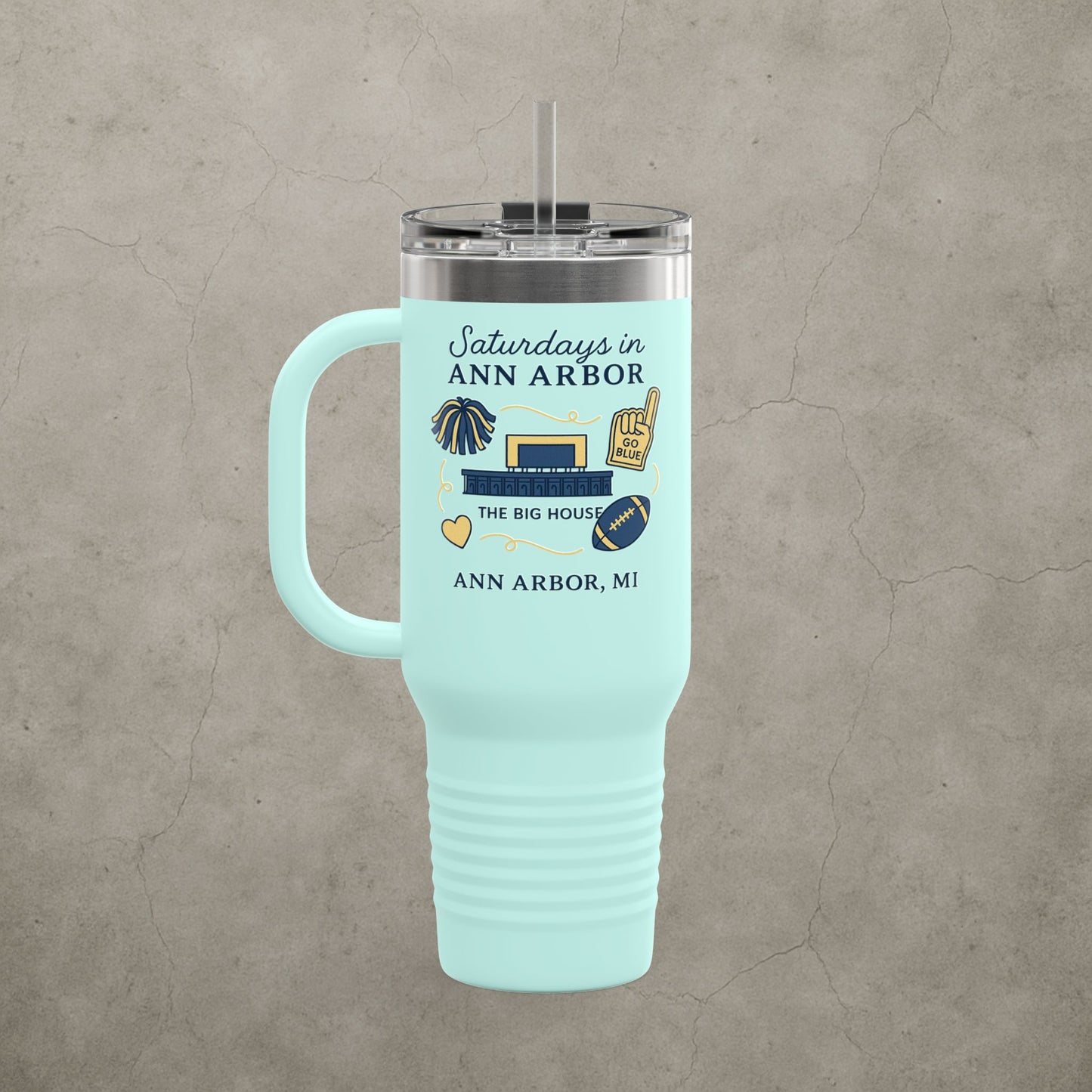 Michigan Wolverines 'Saturdays in Ann Arbor Tumbler' - 40oz College Game Day Cup - Stainless Steel - Big House Gift - 5 Colors