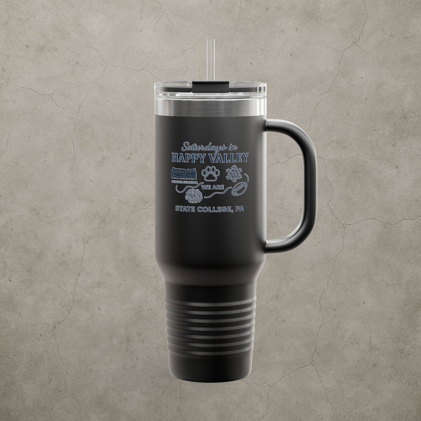 Penn State Nittany Lions 'Saturdays in Happy Valley Tumbler' - 40oz College Game Day Cup - Stainless Steel Tailgate Mug - 5 Colors