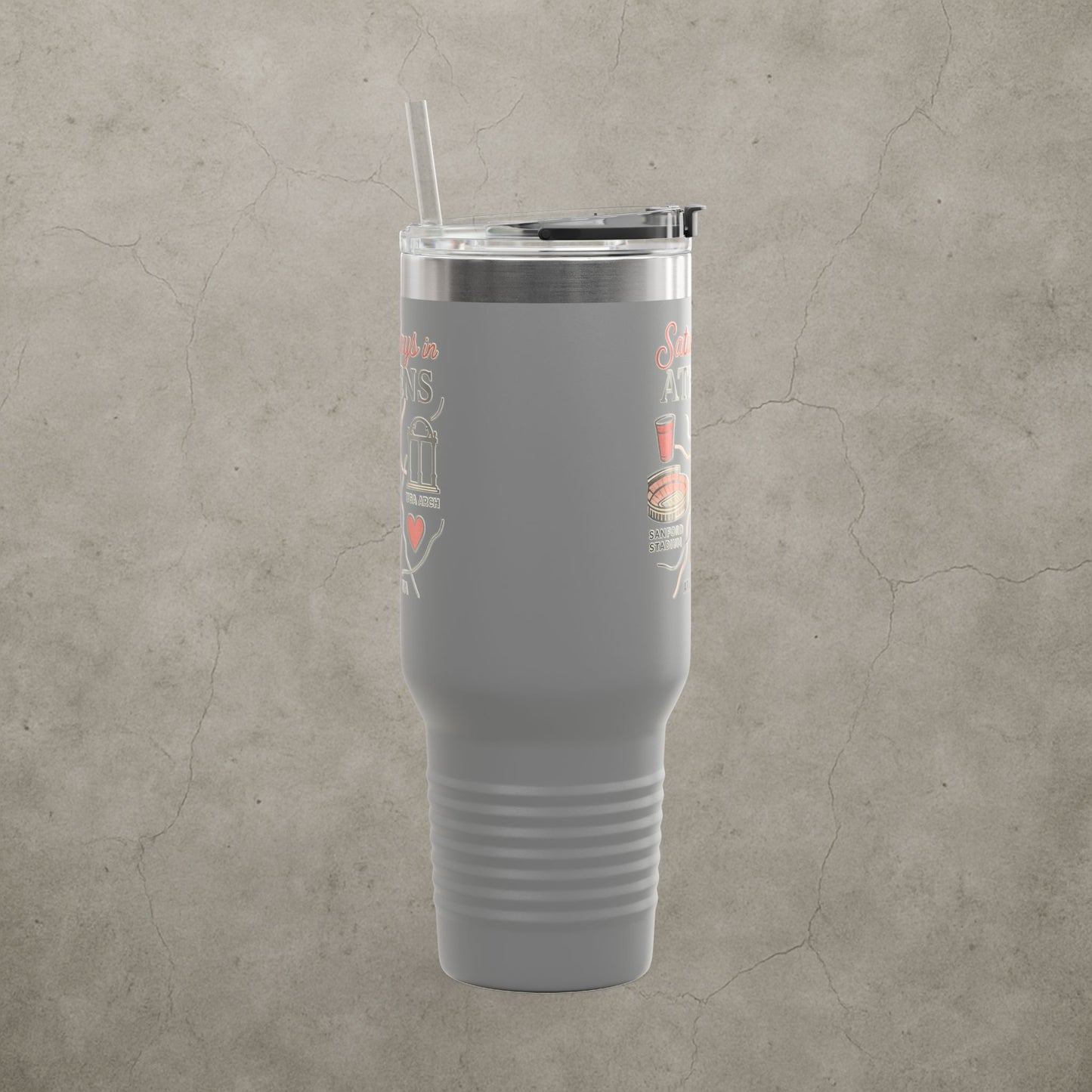 Saturdays in Athens Insulated Travel Mug, 40oz | Custom Hot & Cold Drink Cup, Tailgate Gear, Athens GA Gift, Road Trip Essential