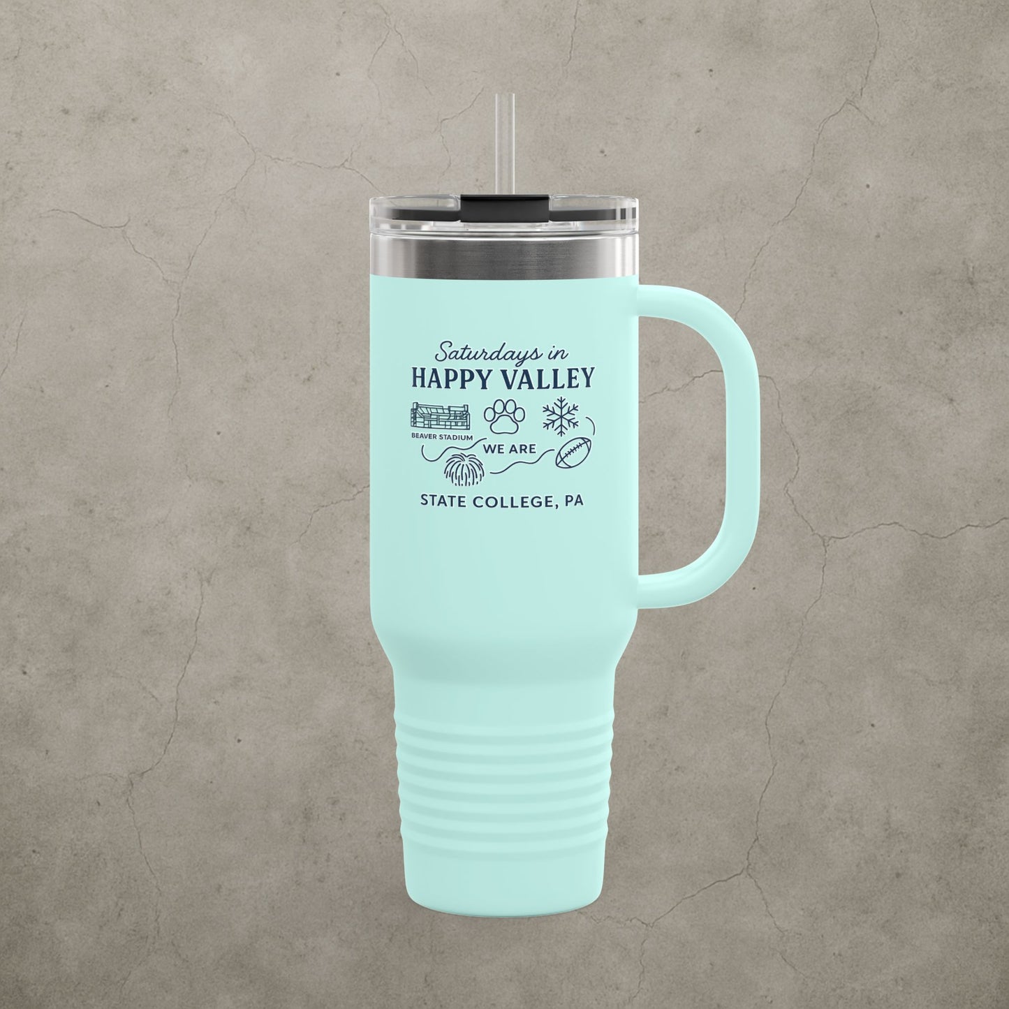 Penn State Nittany Lions 'Saturdays in Happy Valley Tumbler' - 40oz College Game Day Cup - Stainless Steel Tailgate Mug - 5 Colors