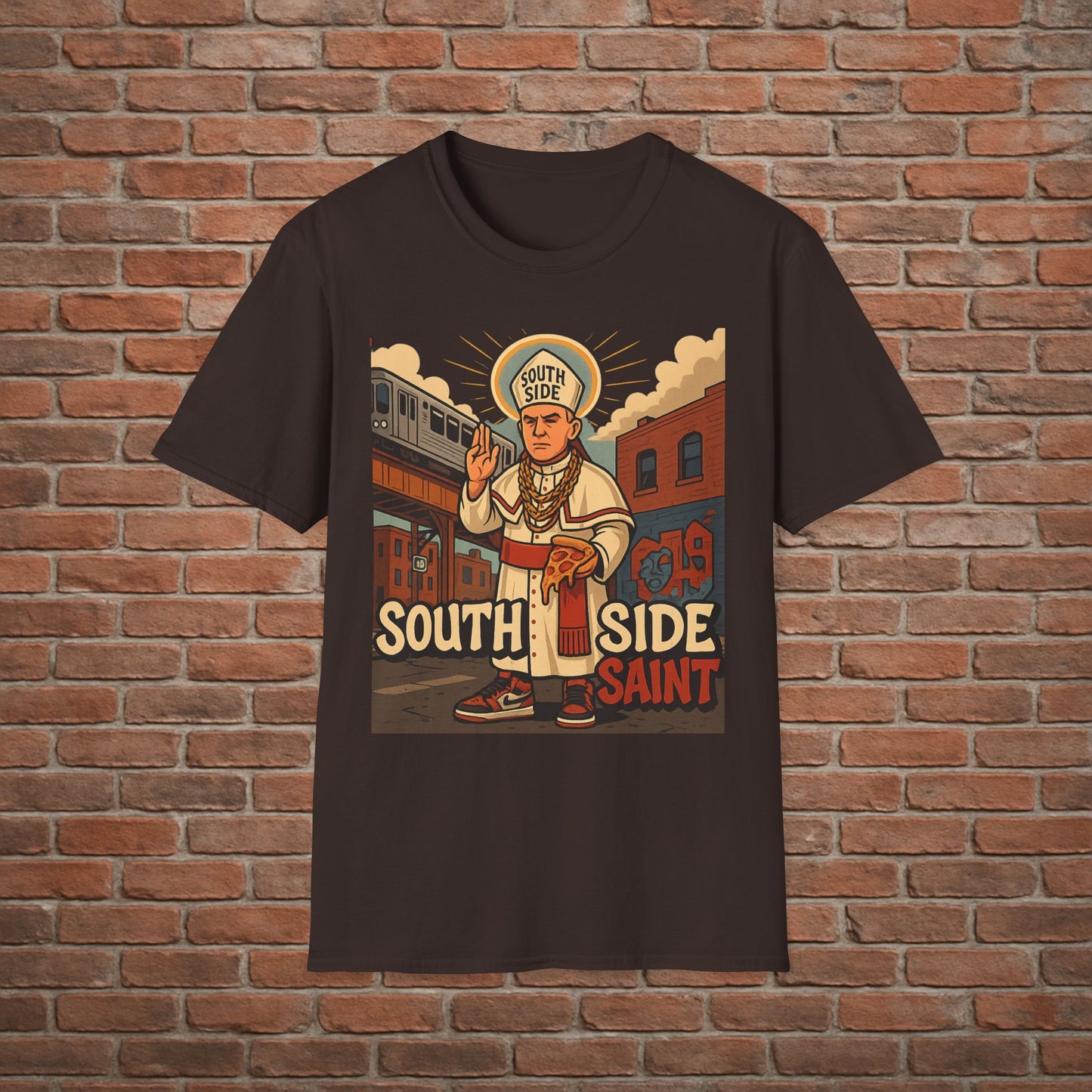 South Side Saint T-Shirt – Chicago Pope Graphic Tee – Funny Catholic Streetwear – Sizes Small to 2XL