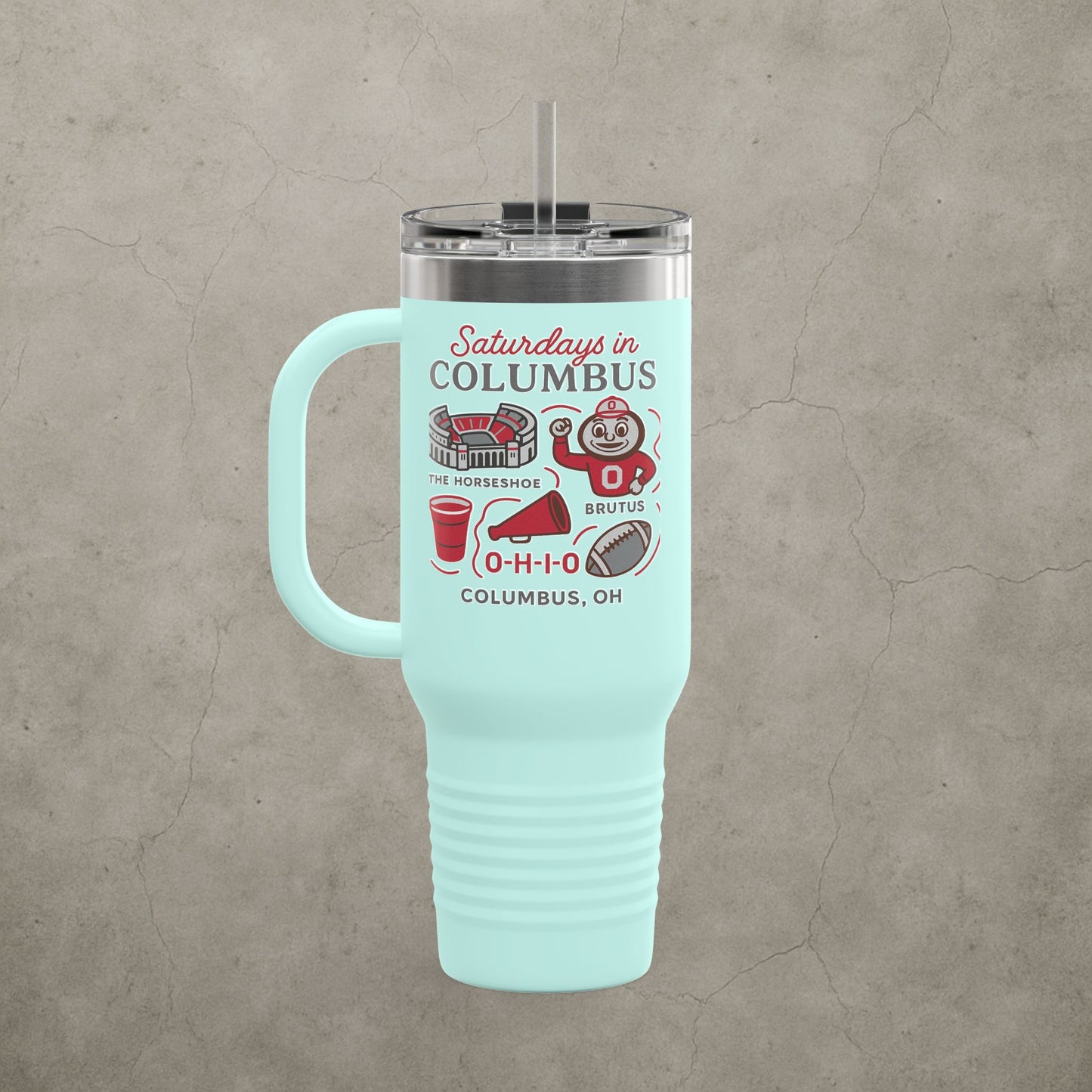 Ohio State Buckeyes 'Saturdays in Columbus Tumbler' - 40oz College Game Day Cup - Stainless Steel Tailgate Mug - 5 Colors