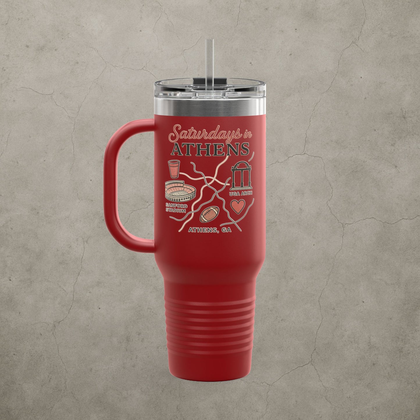 Saturdays in Athens Insulated Travel Mug, 40oz | Custom Hot & Cold Drink Cup, Tailgate Gear, Athens GA Gift, Road Trip Essential