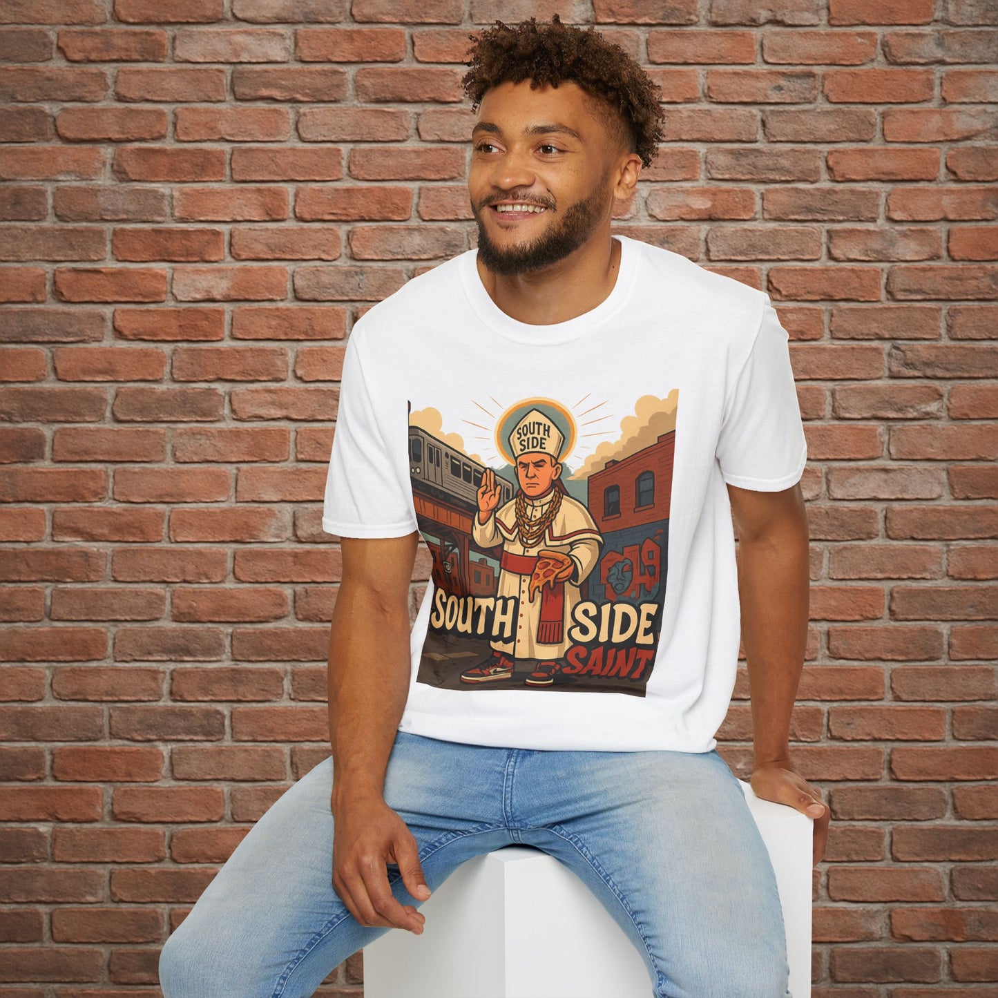 South Side Saint T-Shirt – Chicago Pope Graphic Tee – Funny Catholic Streetwear – Sizes Small to 2XL
