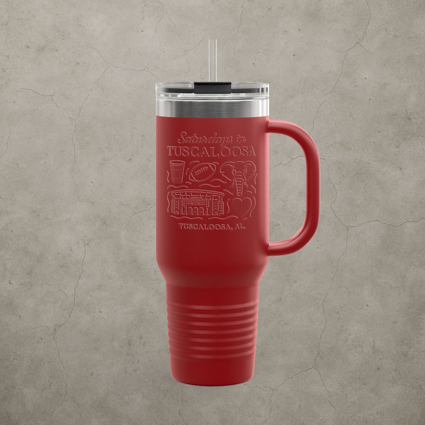 Alabama Crimson Tide 'Saturdays in Tuscaloosa Tumbler' - 40oz College Game Day Cup - Stainless Steel Tailgate Mug - 5 Colors