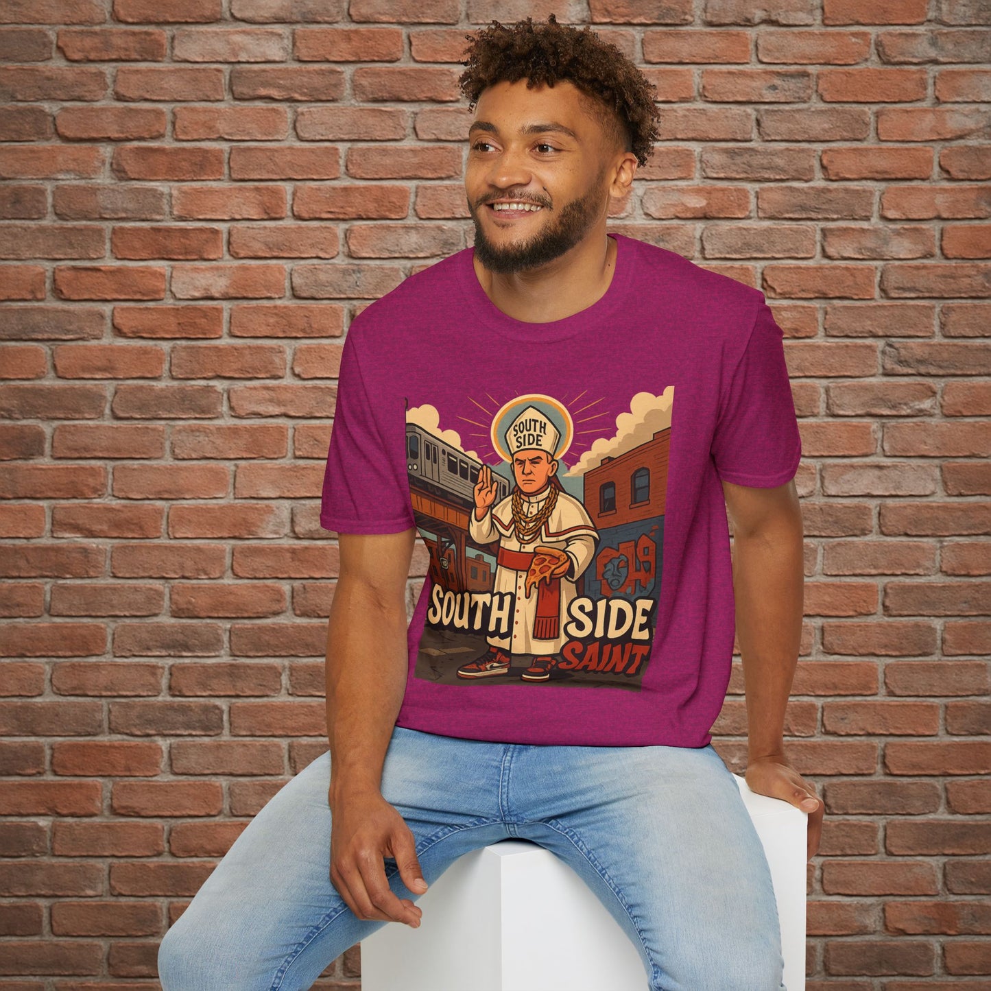 South Side Saint T-Shirt – Chicago Pope Graphic Tee – Funny Catholic Streetwear – Sizes Small to 2XL