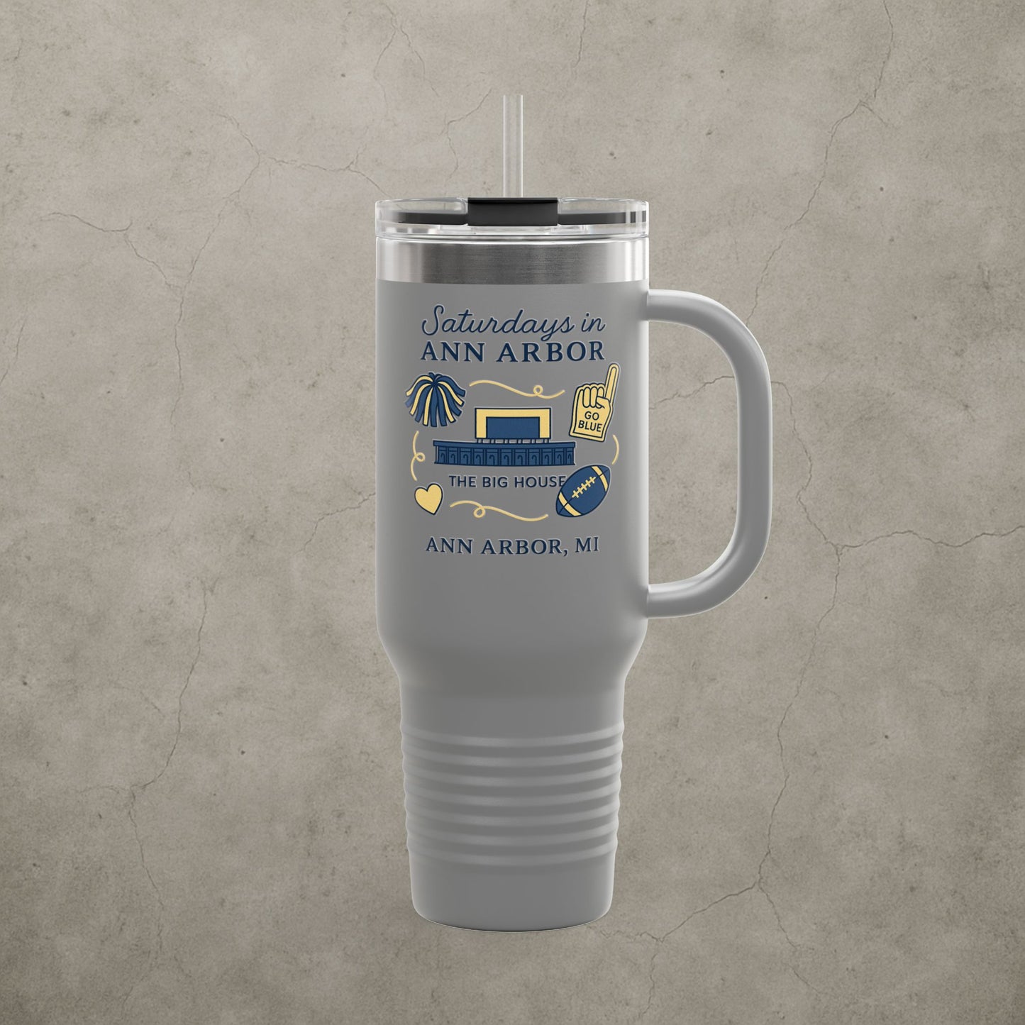 Michigan Wolverines 'Saturdays in Ann Arbor Tumbler' - 40oz College Game Day Cup - Stainless Steel - Big House Gift - 5 Colors