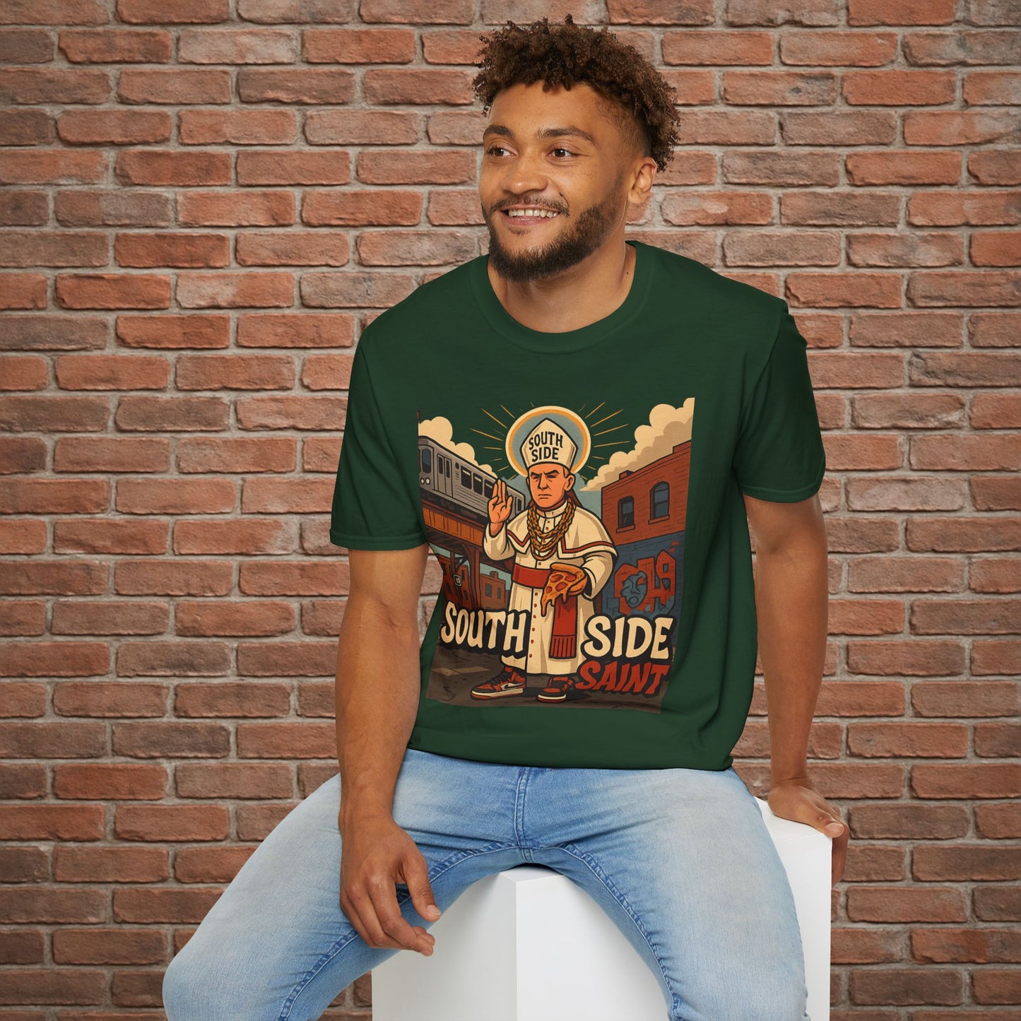 South Side Saint T-Shirt – Chicago Pope Graphic Tee – Funny Catholic Streetwear – Sizes Small to 2XL