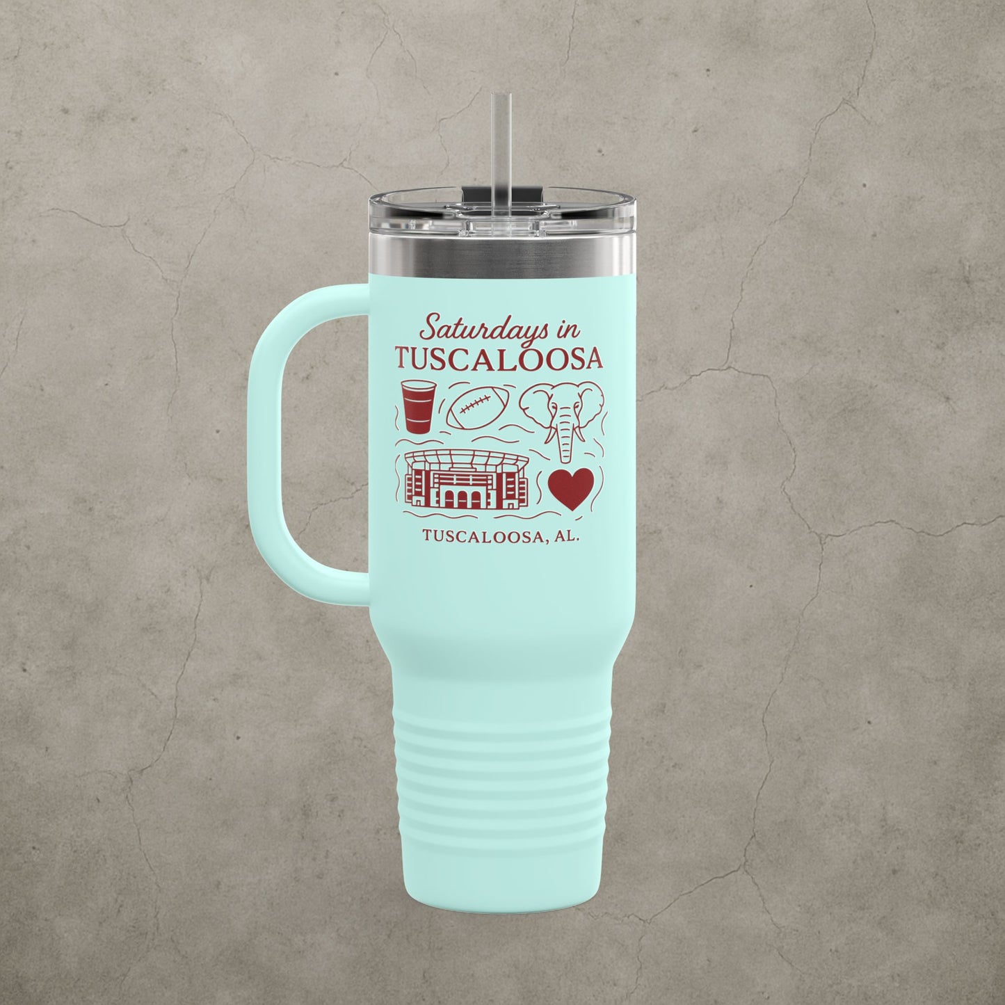 Alabama Crimson Tide 'Saturdays in Tuscaloosa Tumbler' - 40oz College Game Day Cup - Stainless Steel Tailgate Mug - 5 Colors