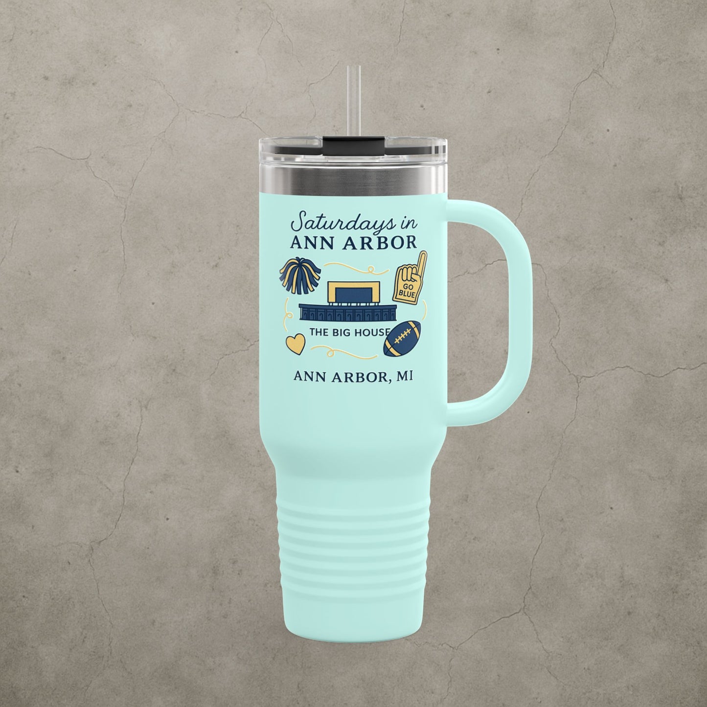 Michigan Wolverines 'Saturdays in Ann Arbor Tumbler' - 40oz College Game Day Cup - Stainless Steel - Big House Gift - 5 Colors