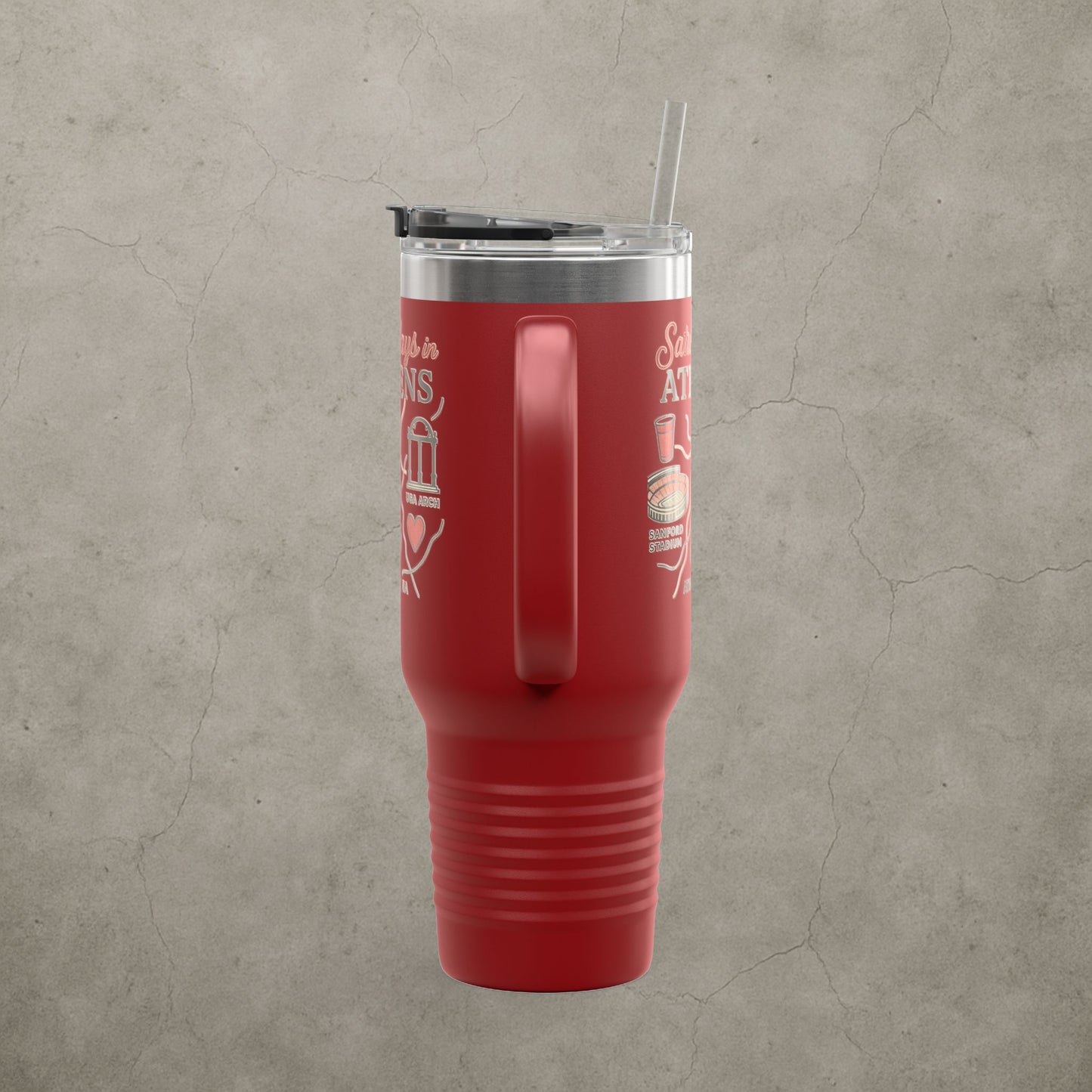 Saturdays in Athens Insulated Travel Mug, 40oz | Custom Hot & Cold Drink Cup, Tailgate Gear, Athens GA Gift, Road Trip Essential