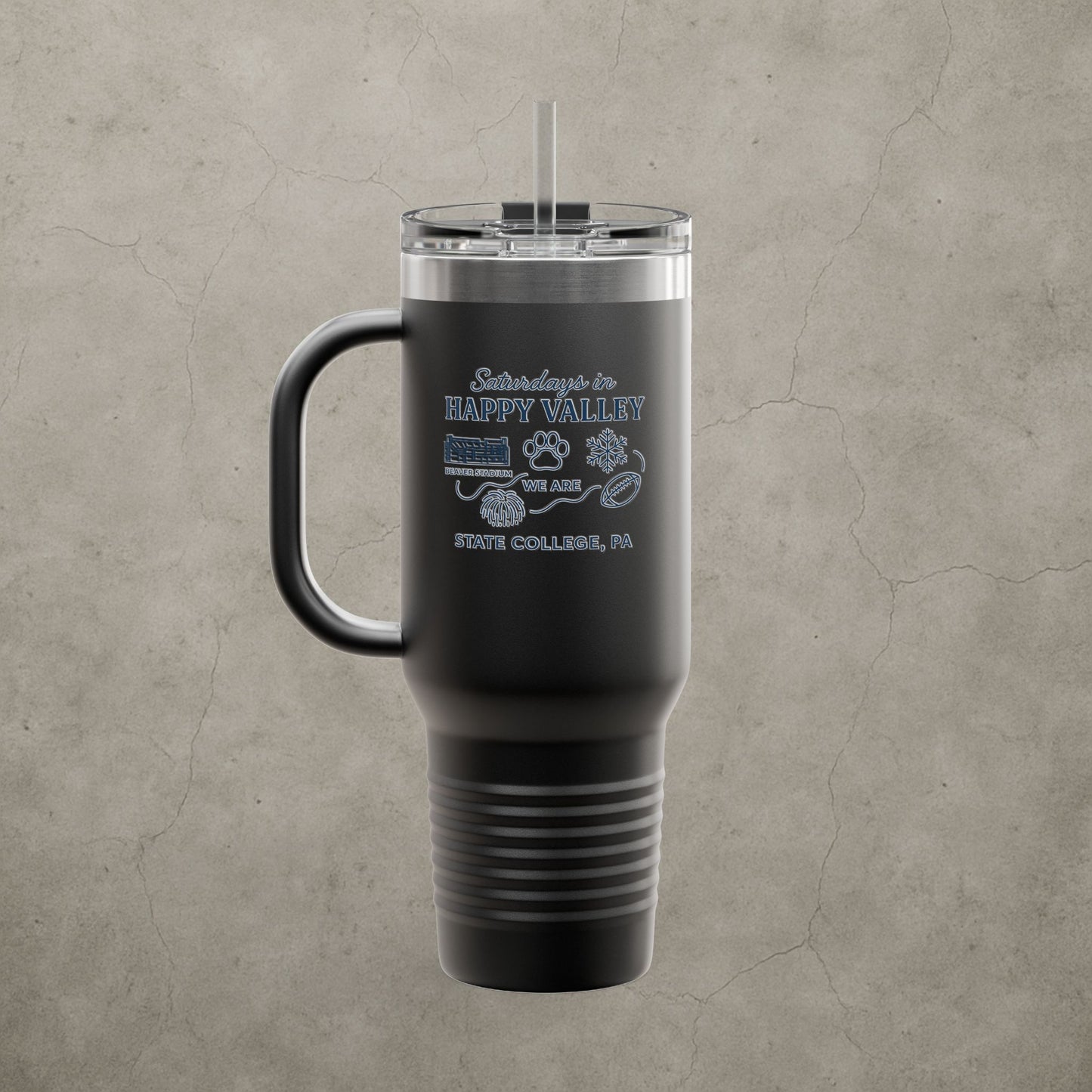 Penn State Nittany Lions 'Saturdays in Happy Valley Tumbler' - 40oz College Game Day Cup - Stainless Steel Tailgate Mug - 5 Colors