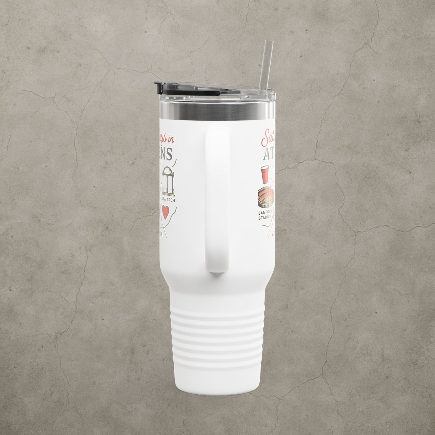 Saturdays in Athens Insulated Travel Mug, 40oz | Custom Hot & Cold Drink Cup, Tailgate Gear, Athens GA Gift, Road Trip Essential