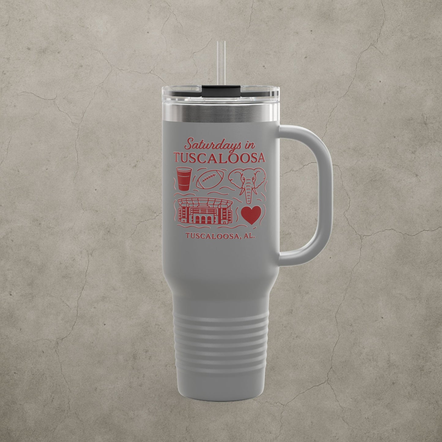 Alabama Crimson Tide 'Saturdays in Tuscaloosa Tumbler' - 40oz College Game Day Cup - Stainless Steel Tailgate Mug - 5 Colors