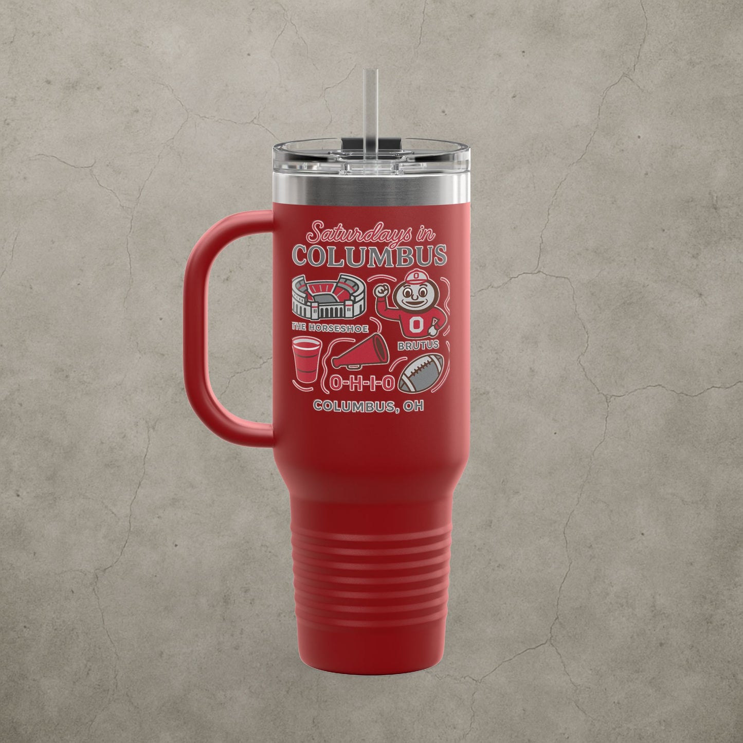 Ohio State Buckeyes 'Saturdays in Columbus Tumbler' - 40oz College Game Day Cup - Stainless Steel Tailgate Mug - 5 Colors