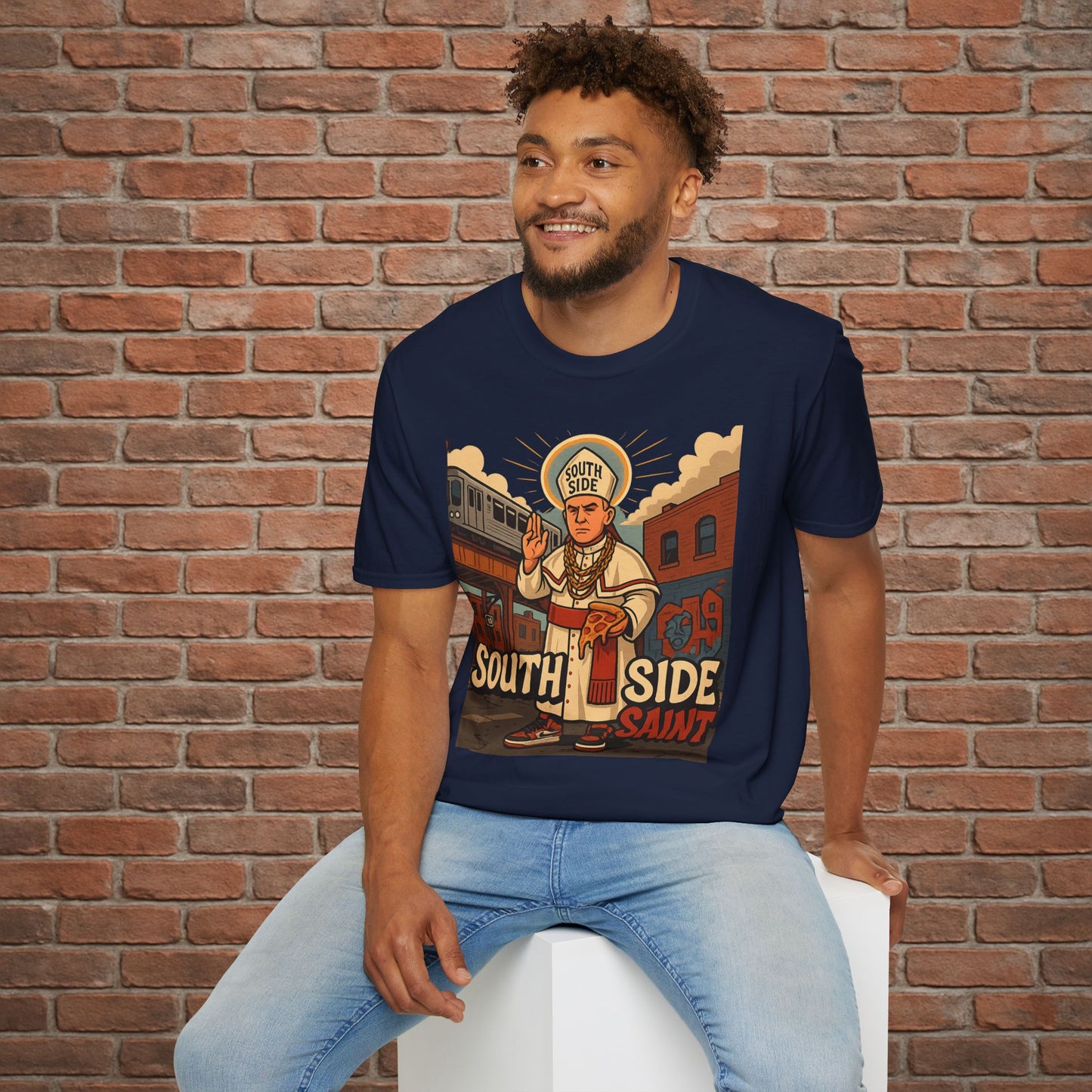 South Side Saint T-Shirt – Chicago Pope Graphic Tee – Funny Catholic Streetwear – Sizes Small to 2XL