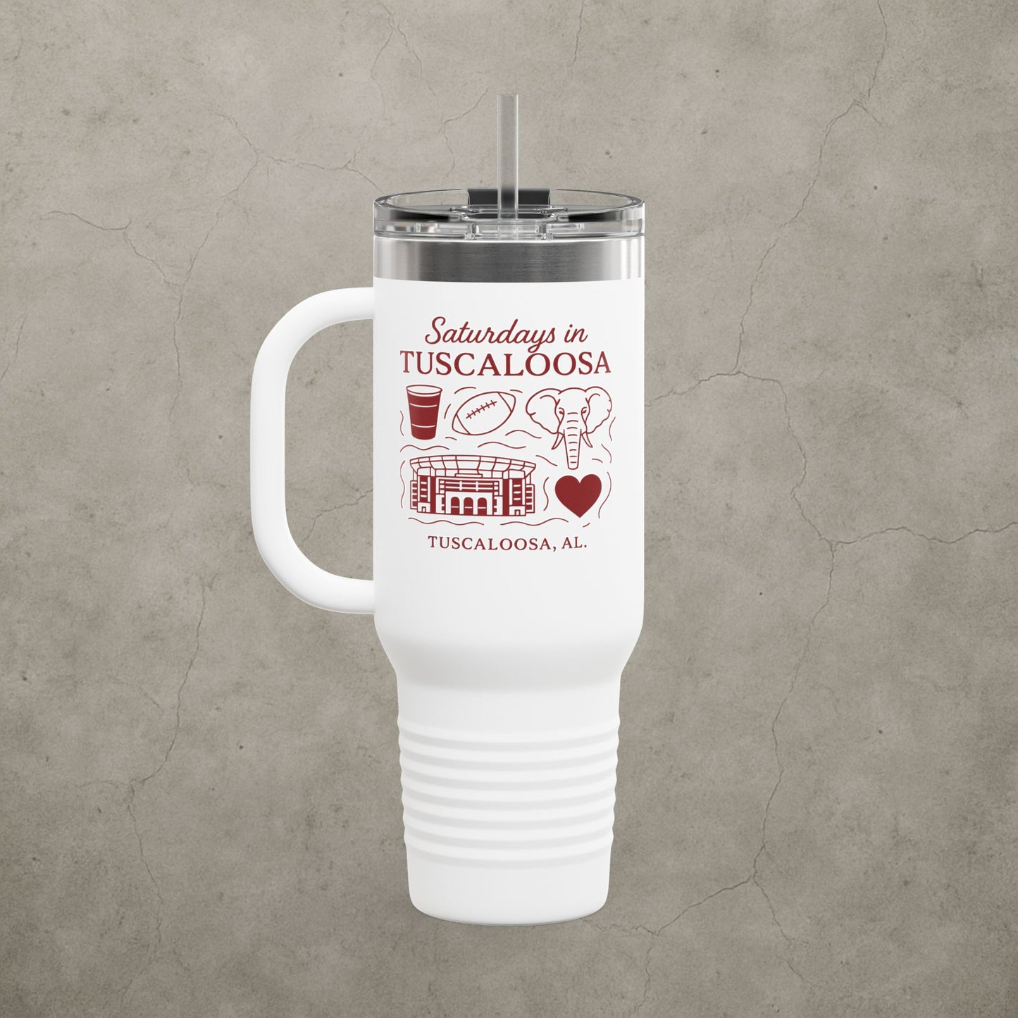 Alabama Crimson Tide 'Saturdays in Tuscaloosa Tumbler' - 40oz College Game Day Cup - Stainless Steel Tailgate Mug - 5 Colors