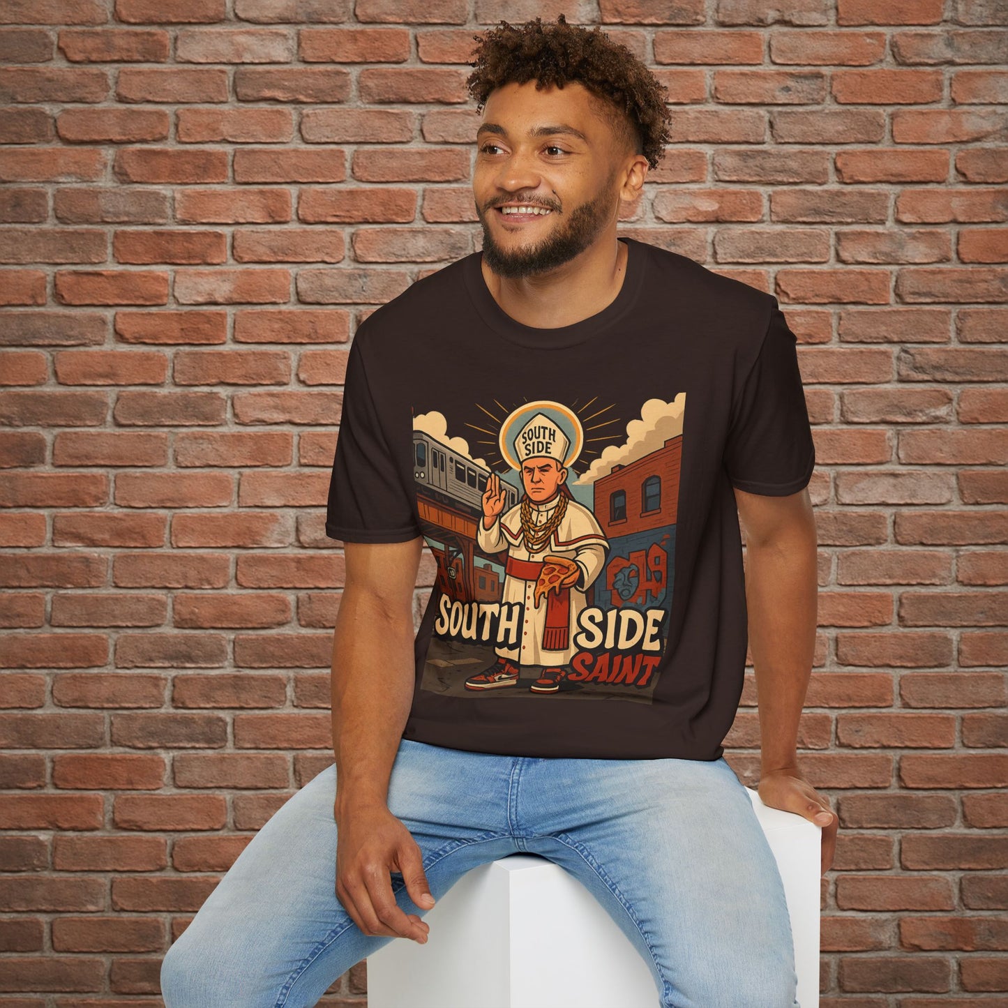 South Side Saint T-Shirt – Chicago Pope Graphic Tee – Funny Catholic Streetwear – Sizes Small to 2XL