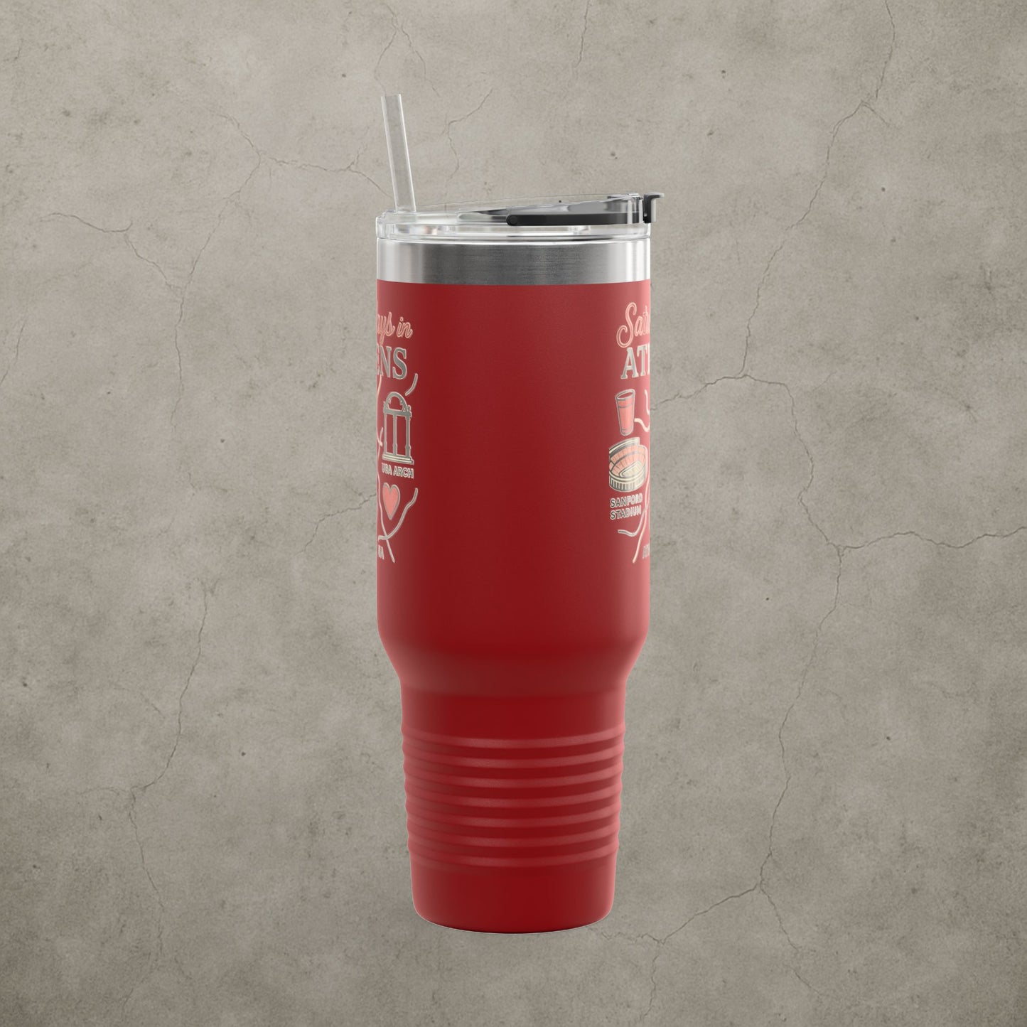 Saturdays in Athens Insulated Travel Mug, 40oz | Custom Hot & Cold Drink Cup, Tailgate Gear, Athens GA Gift, Road Trip Essential