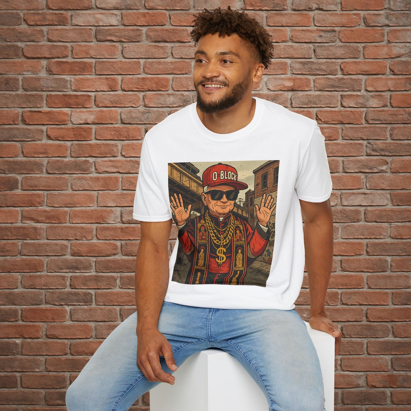 O-Block Pope T-Shirt – Chicago Drill-Inspired Pope Graphic – Funny Streetwear Tee – Sizes Small to 2XL