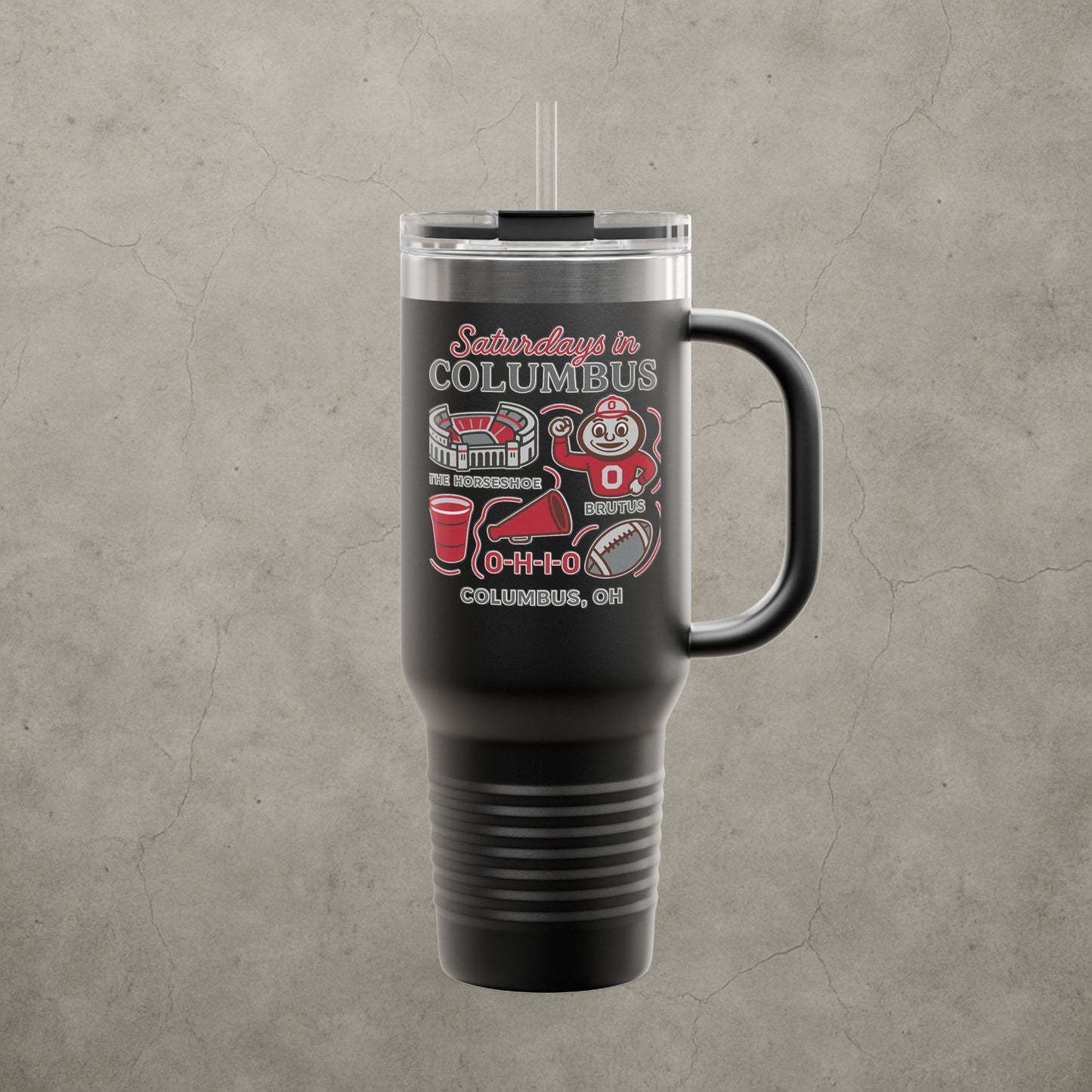 Ohio State Buckeyes 'Saturdays in Columbus Tumbler' - 40oz College Game Day Cup - Stainless Steel Tailgate Mug - 5 Colors
