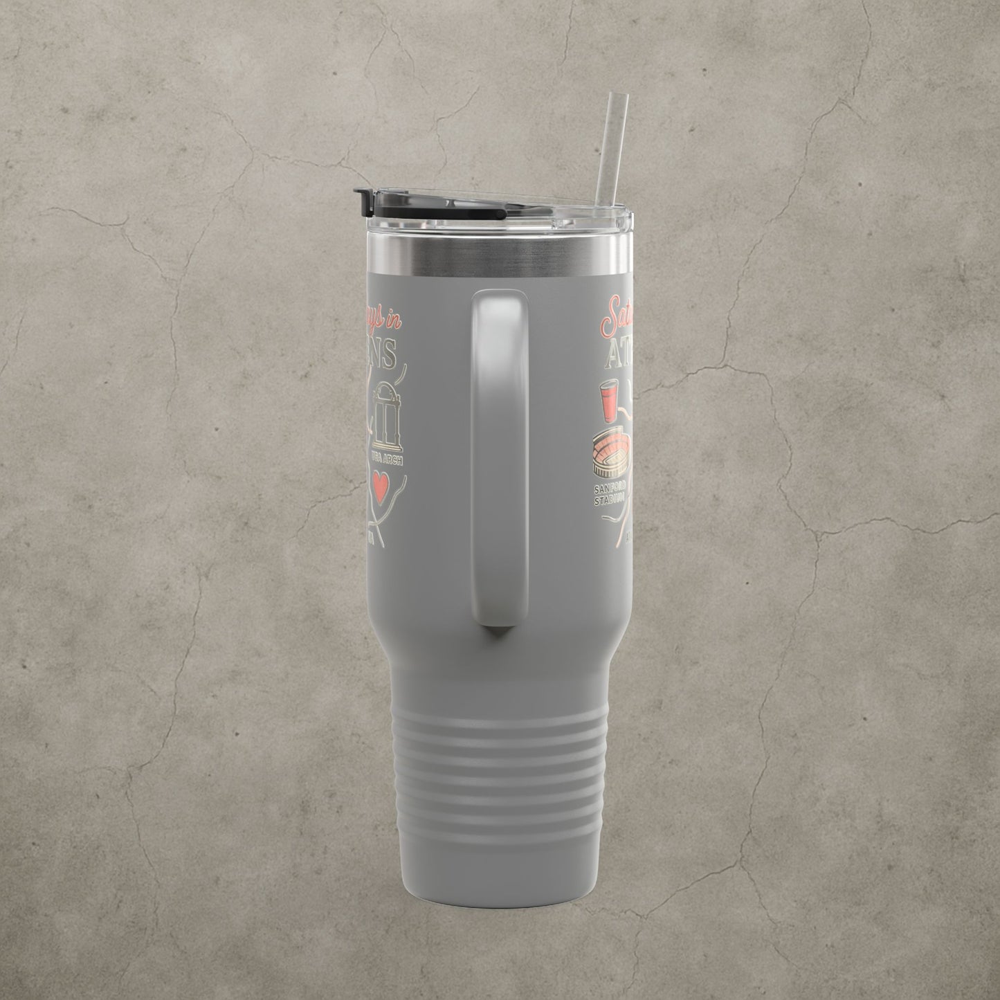 Saturdays in Athens Insulated Travel Mug, 40oz | Custom Hot & Cold Drink Cup, Tailgate Gear, Athens GA Gift, Road Trip Essential