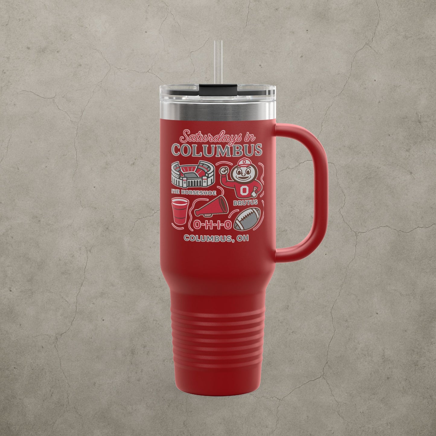 Ohio State Buckeyes 'Saturdays in Columbus Tumbler' - 40oz College Game Day Cup - Stainless Steel Tailgate Mug - 5 Colors