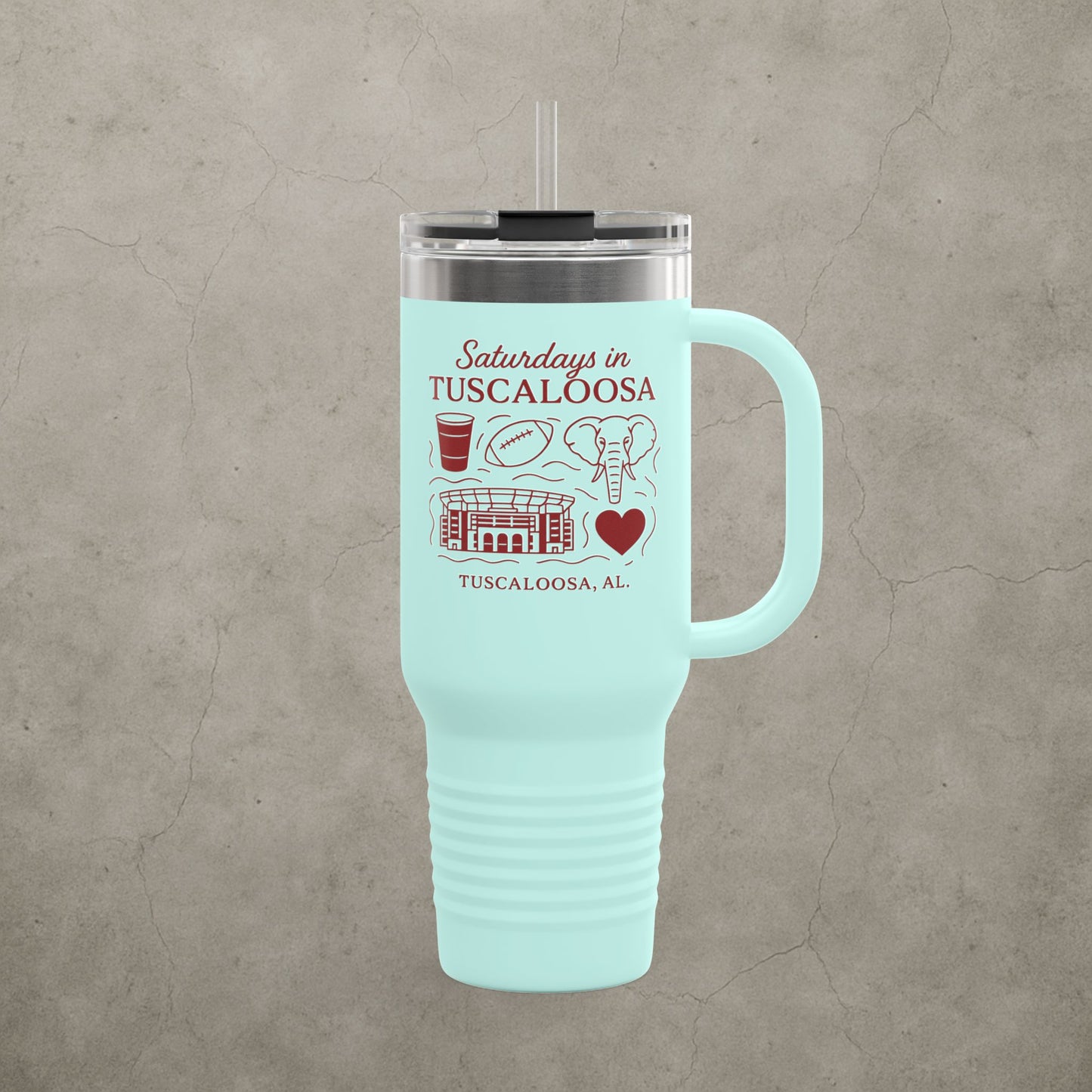 Alabama Crimson Tide 'Saturdays in Tuscaloosa Tumbler' - 40oz College Game Day Cup - Stainless Steel Tailgate Mug - 5 Colors