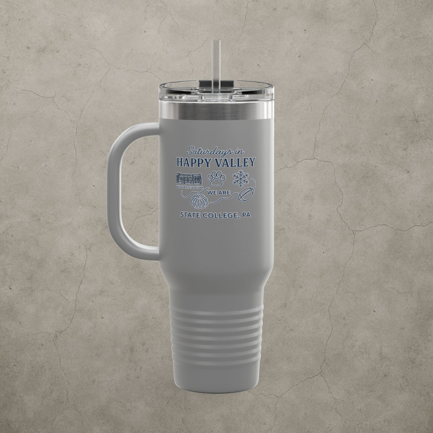 Penn State Nittany Lions 'Saturdays in Happy Valley Tumbler' - 40oz College Game Day Cup - Stainless Steel Tailgate Mug - 5 Colors