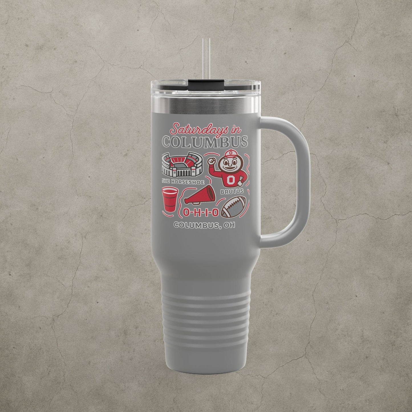 Ohio State Buckeyes 'Saturdays in Columbus Tumbler' - 40oz College Game Day Cup - Stainless Steel Tailgate Mug - 5 Colors