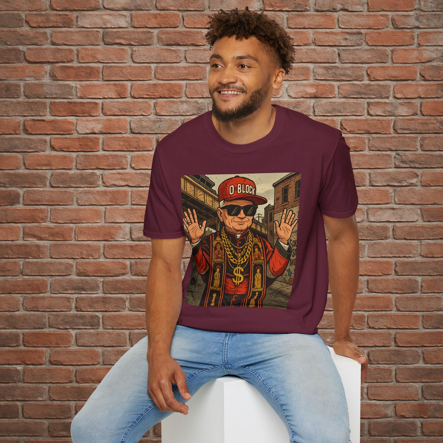 O-Block Pope T-Shirt – Chicago Drill-Inspired Pope Graphic – Funny Streetwear Tee – Sizes Small to 2XL