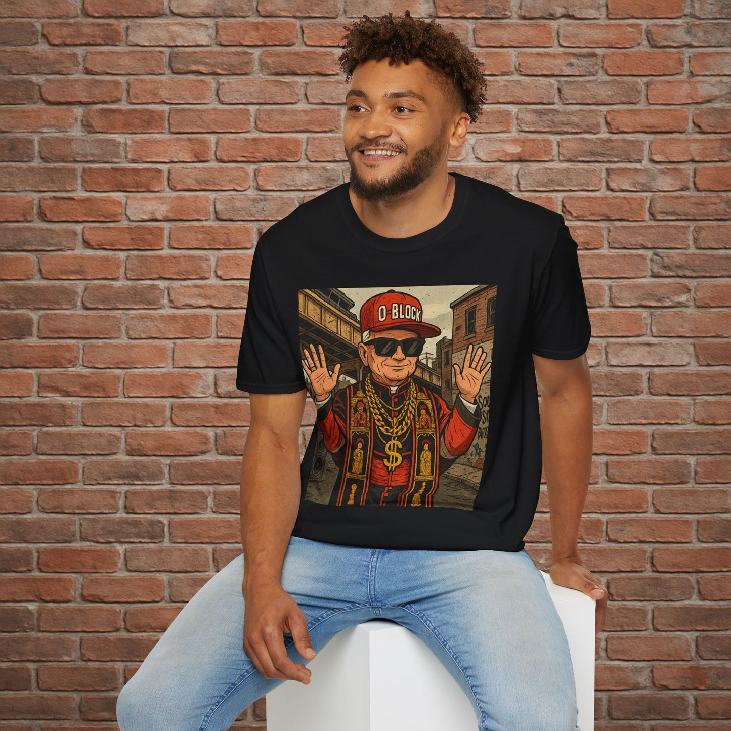 O-Block Pope T-Shirt – Chicago Drill-Inspired Pope Graphic – Funny Streetwear Tee – Sizes Small to 2XL