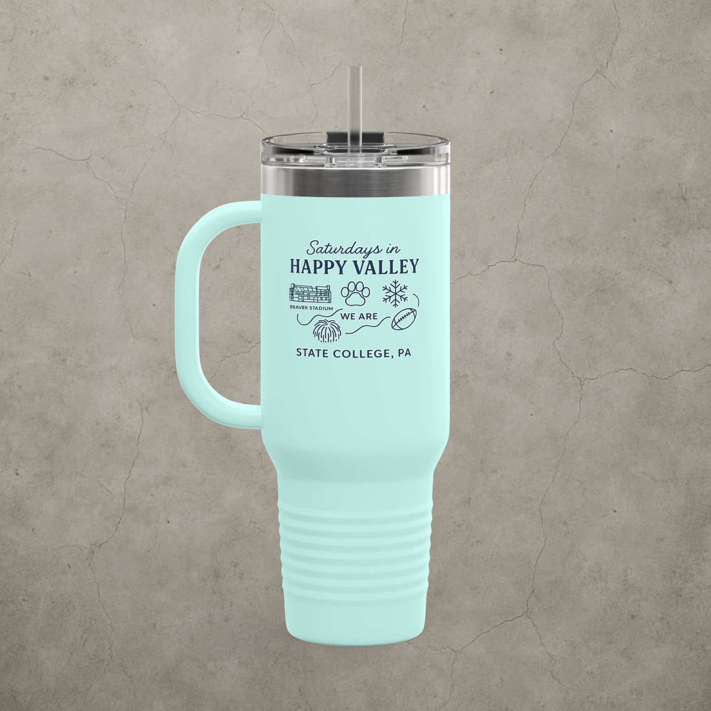 Penn State Nittany Lions 'Saturdays in Happy Valley Tumbler' - 40oz College Game Day Cup - Stainless Steel Tailgate Mug - 5 Colors