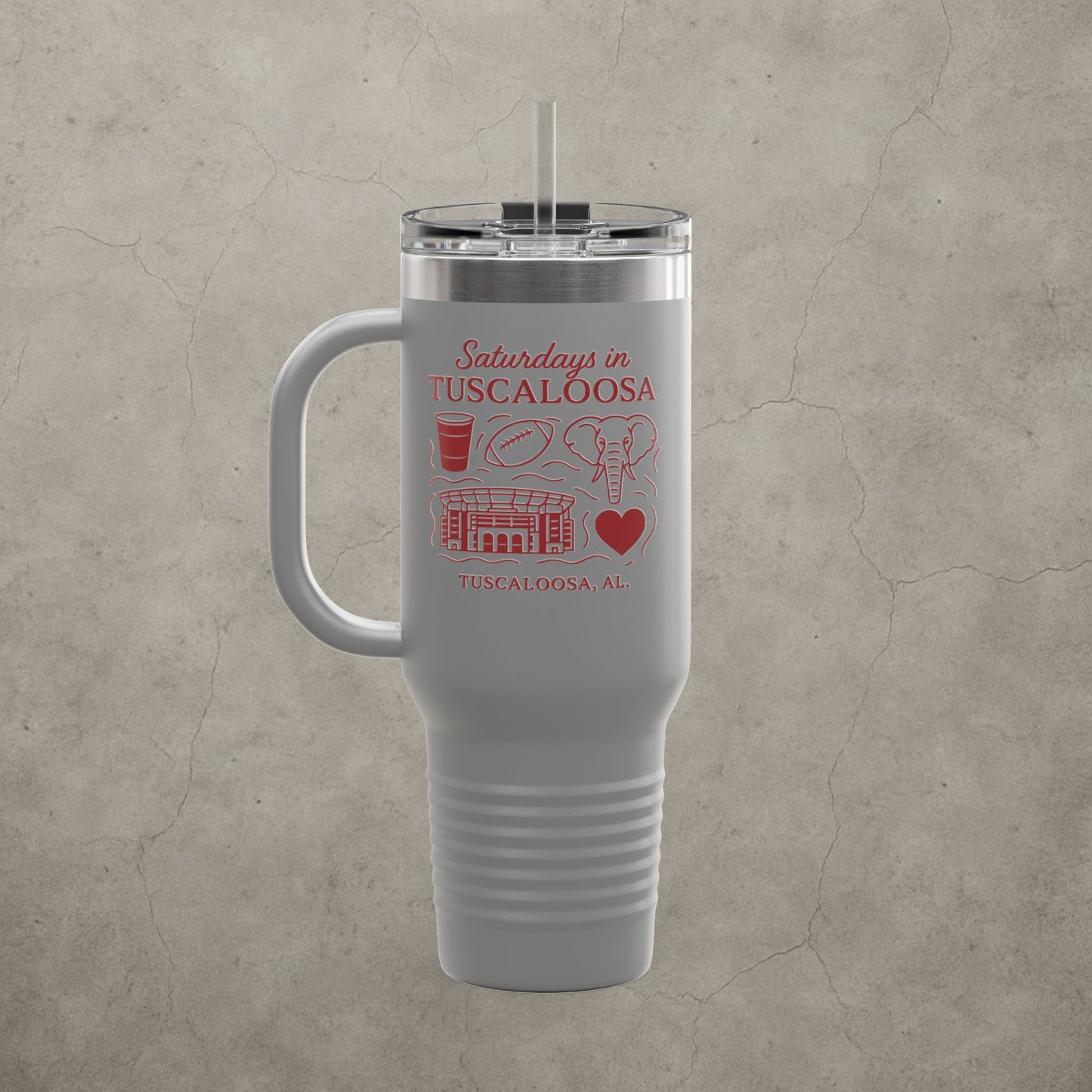 Alabama Crimson Tide 'Saturdays in Tuscaloosa Tumbler' - 40oz College Game Day Cup - Stainless Steel Tailgate Mug - 5 Colors