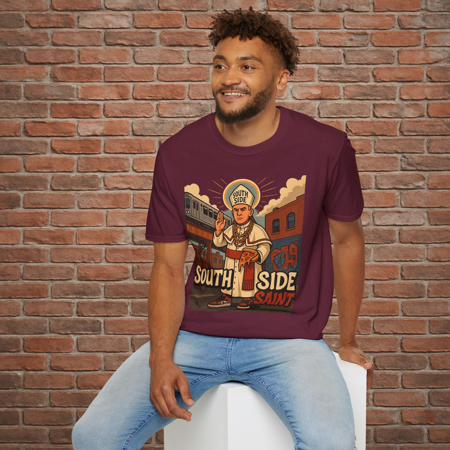 South Side Saint T-Shirt – Chicago Pope Graphic Tee – Funny Catholic Streetwear – Sizes Small to 2XL