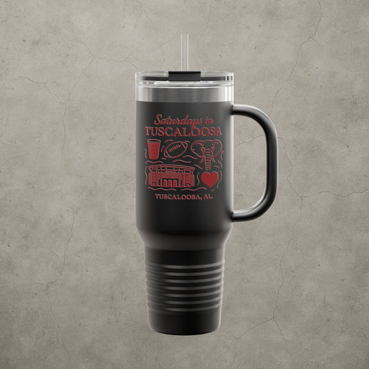 Alabama Crimson Tide 'Saturdays in Tuscaloosa Tumbler' - 40oz College Game Day Cup - Stainless Steel Tailgate Mug - 5 Colors