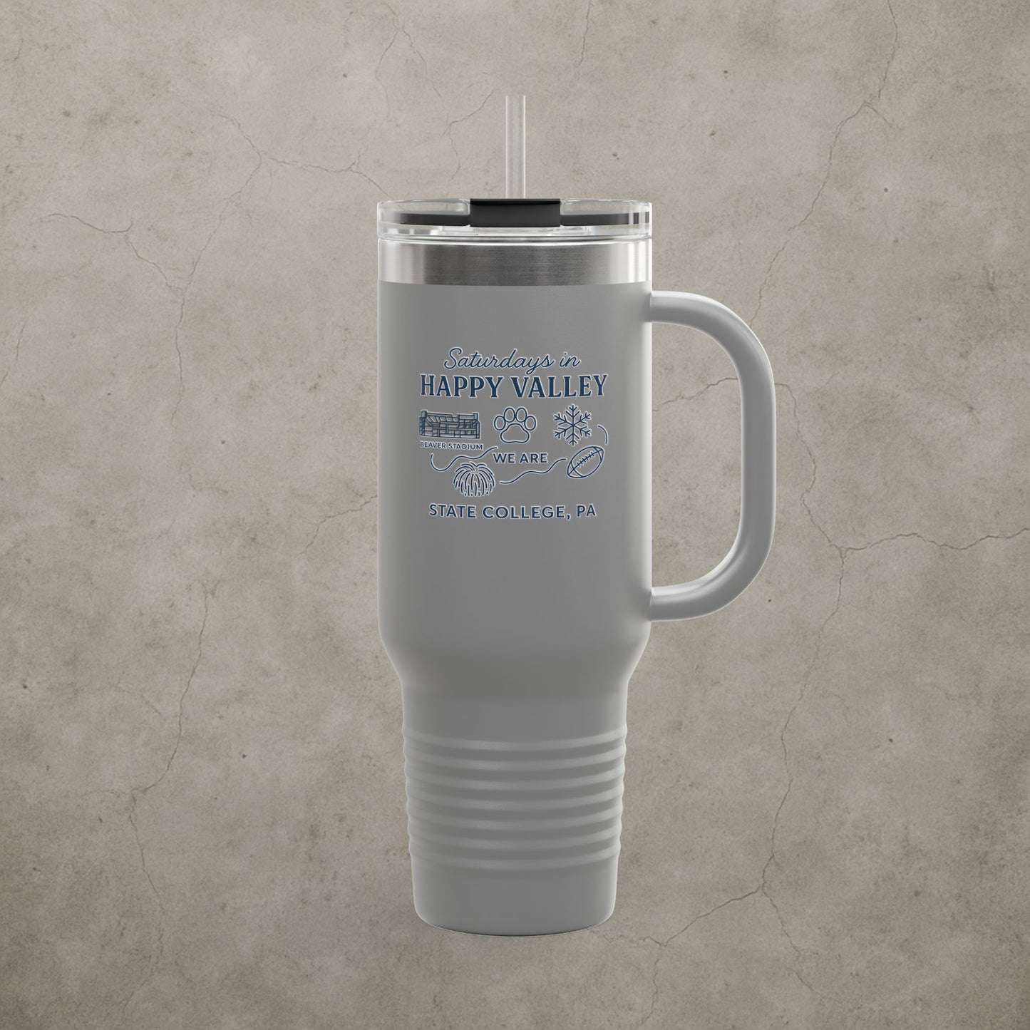 Penn State Nittany Lions 'Saturdays in Happy Valley Tumbler' - 40oz College Game Day Cup - Stainless Steel Tailgate Mug - 5 Colors