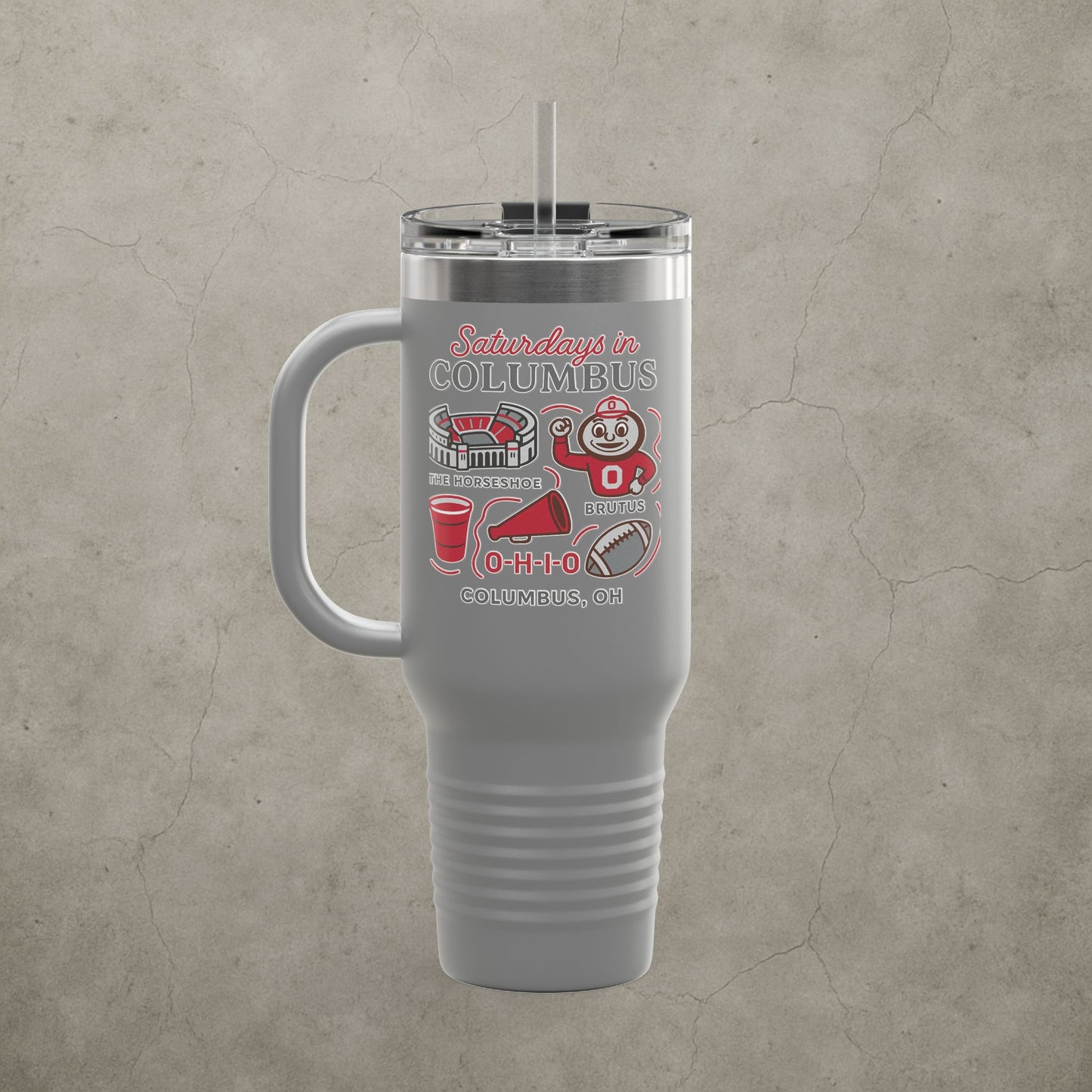 Ohio State Buckeyes 'Saturdays in Columbus Tumbler' - 40oz College Game Day Cup - Stainless Steel Tailgate Mug - 5 Colors