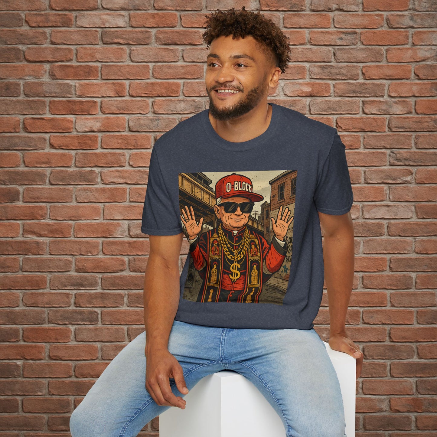 O-Block Pope T-Shirt – Chicago Drill-Inspired Pope Graphic – Funny Streetwear Tee – Sizes Small to 2XL