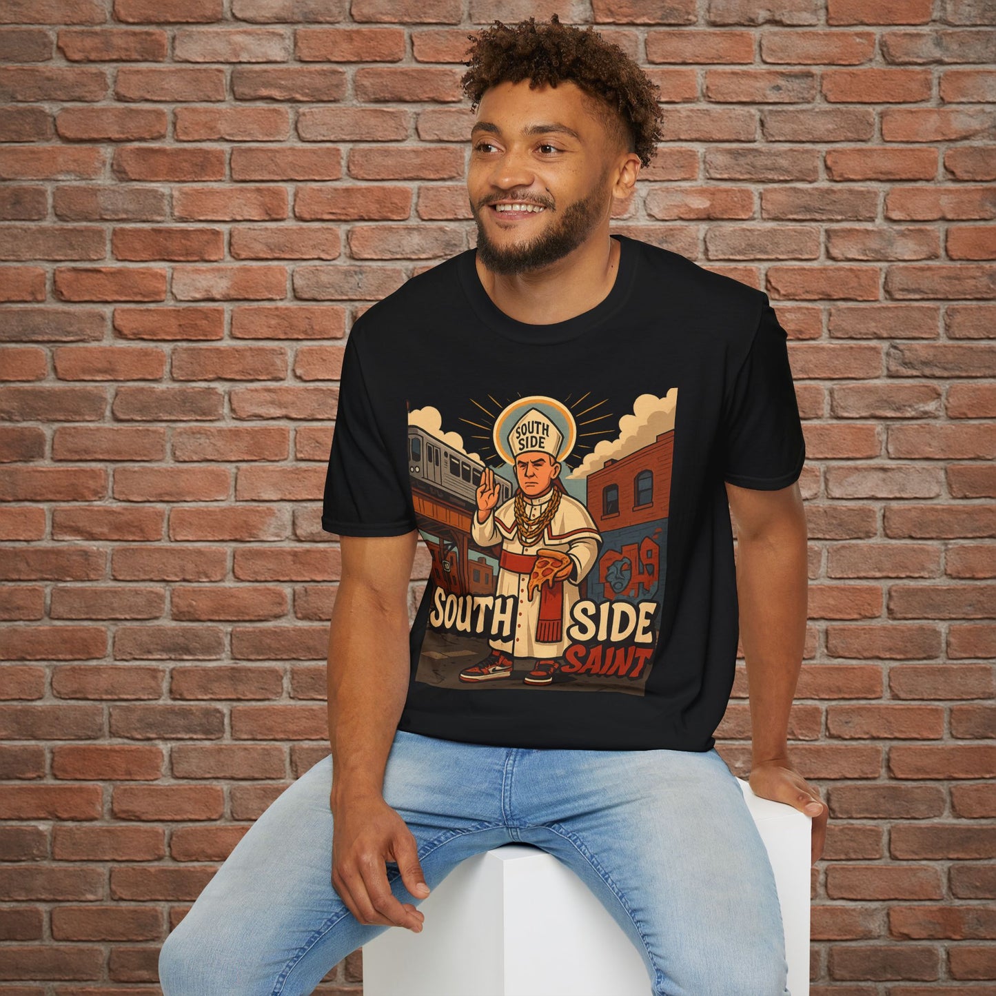 South Side Saint T-Shirt – Chicago Pope Graphic Tee – Funny Catholic Streetwear – Sizes Small to 2XL