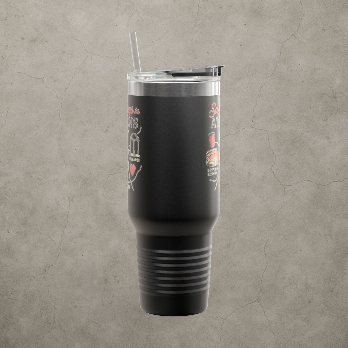 Saturdays in Athens Insulated Travel Mug, 40oz | Custom Hot & Cold Drink Cup, Tailgate Gear, Athens GA Gift, Road Trip Essential